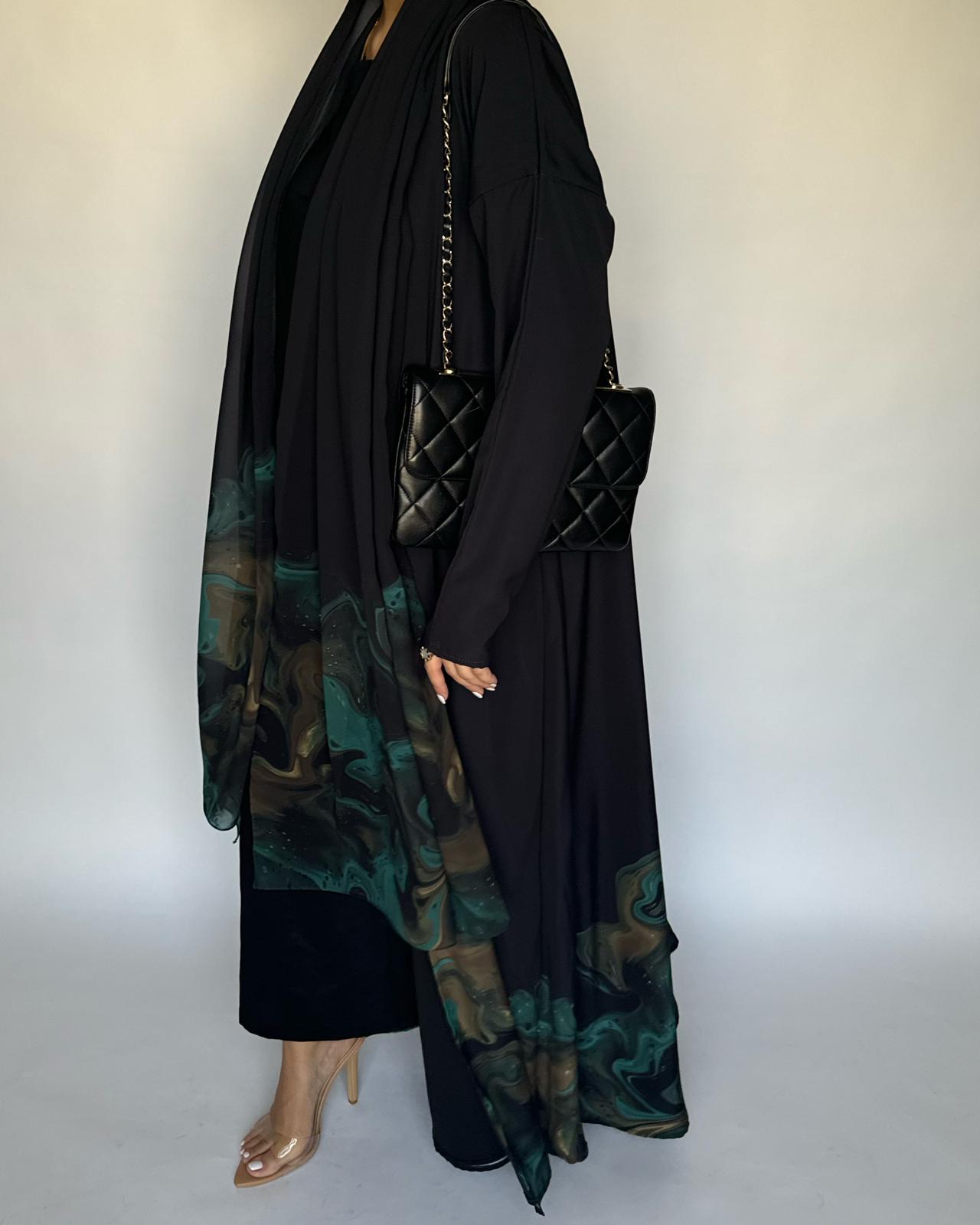 A225 - Black & Green Sea Abaya