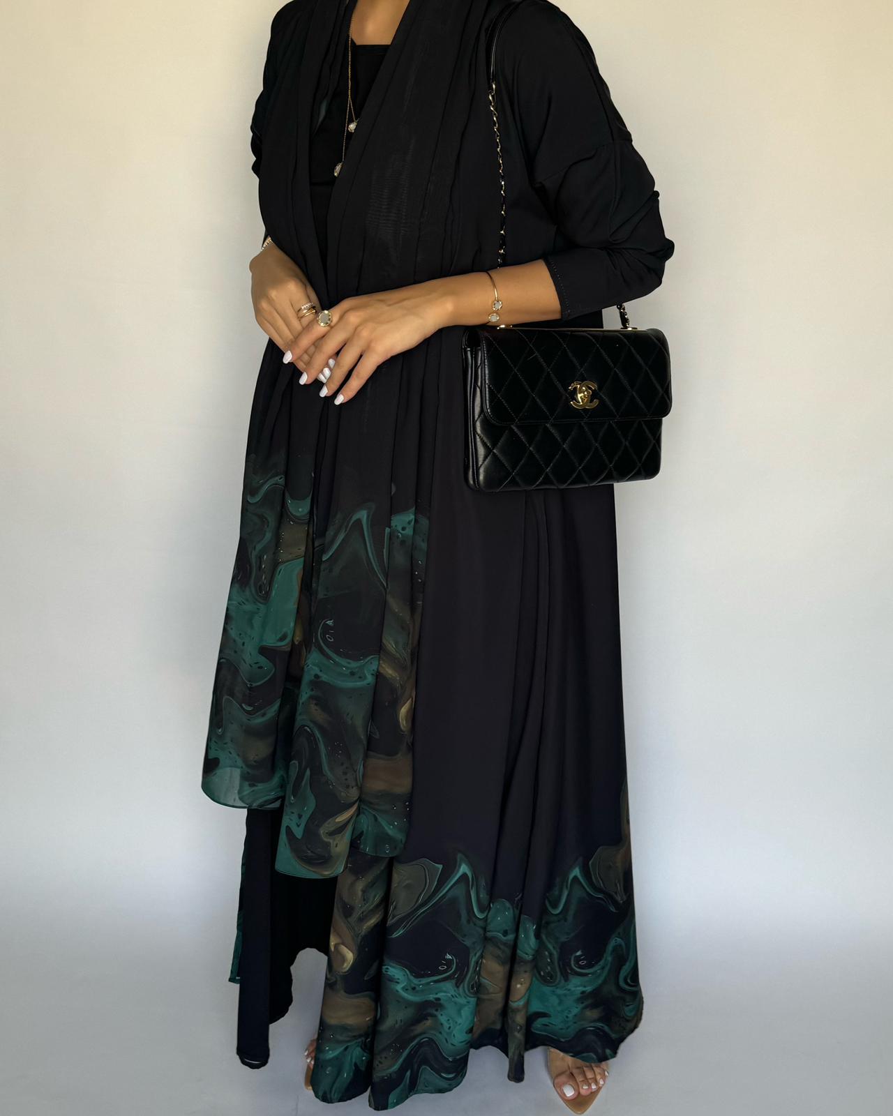 A225 - Black & Green Sea Abaya