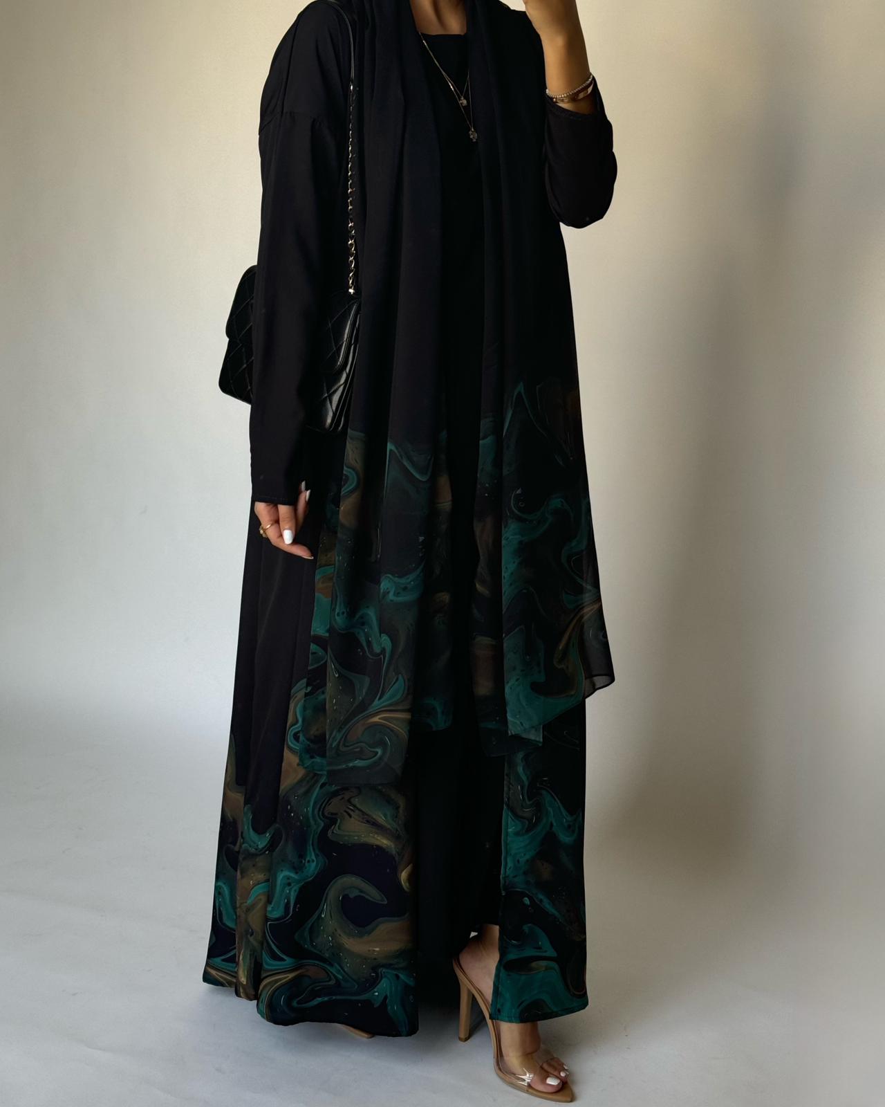 A225 - Black & Green Sea Abaya