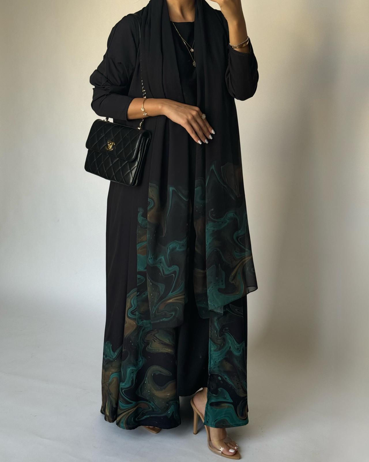 A225 - Black & Green Sea Abaya