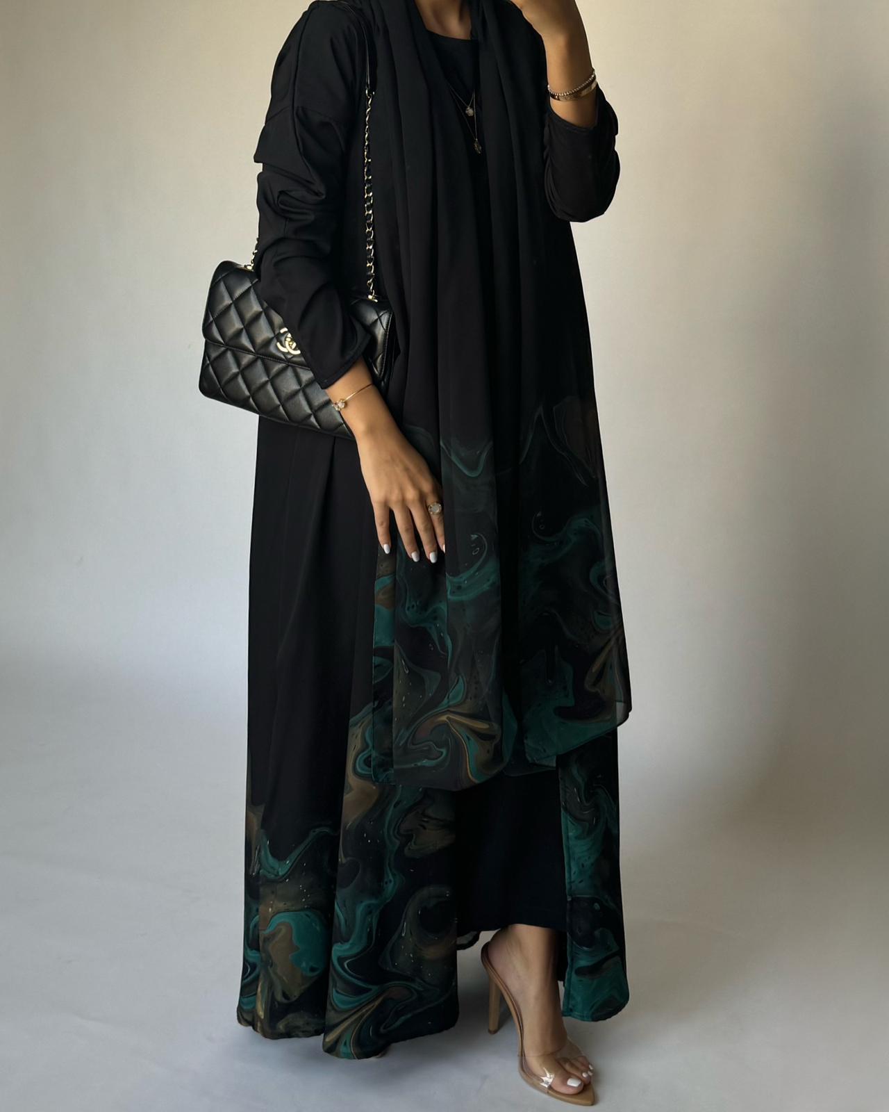 A225 - Black & Green Sea Abaya