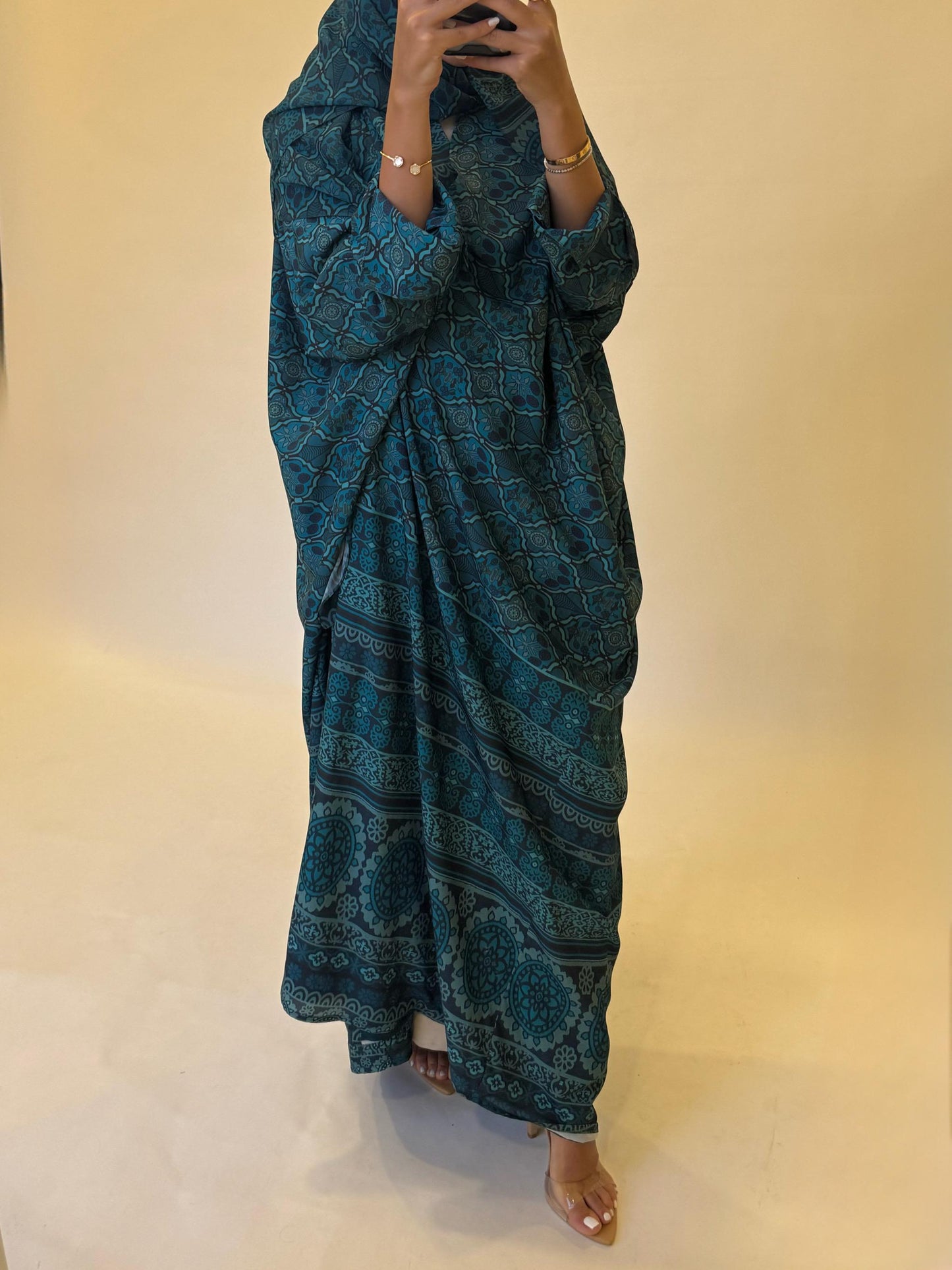 A260 - Blue Summery Pattern Abaya