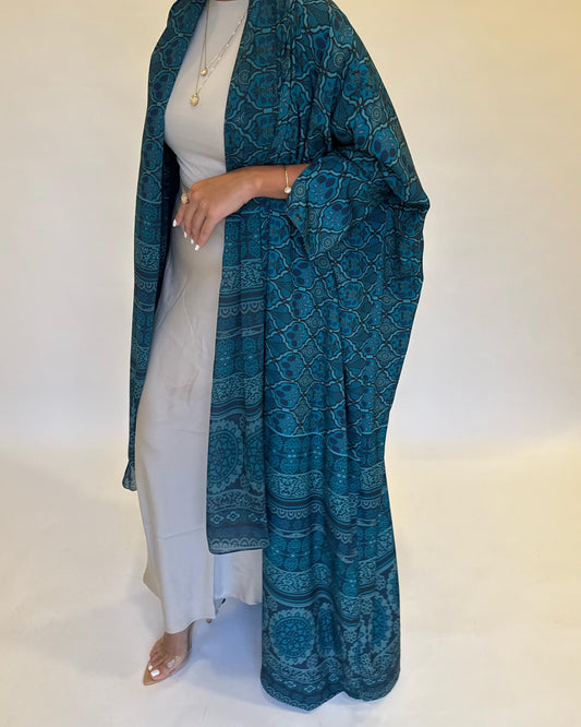 A260 - Blue Summery Pattern Abaya