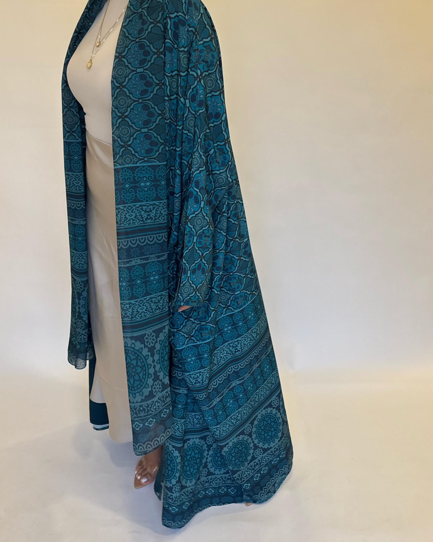 A260 - Blue Summery Pattern Abaya