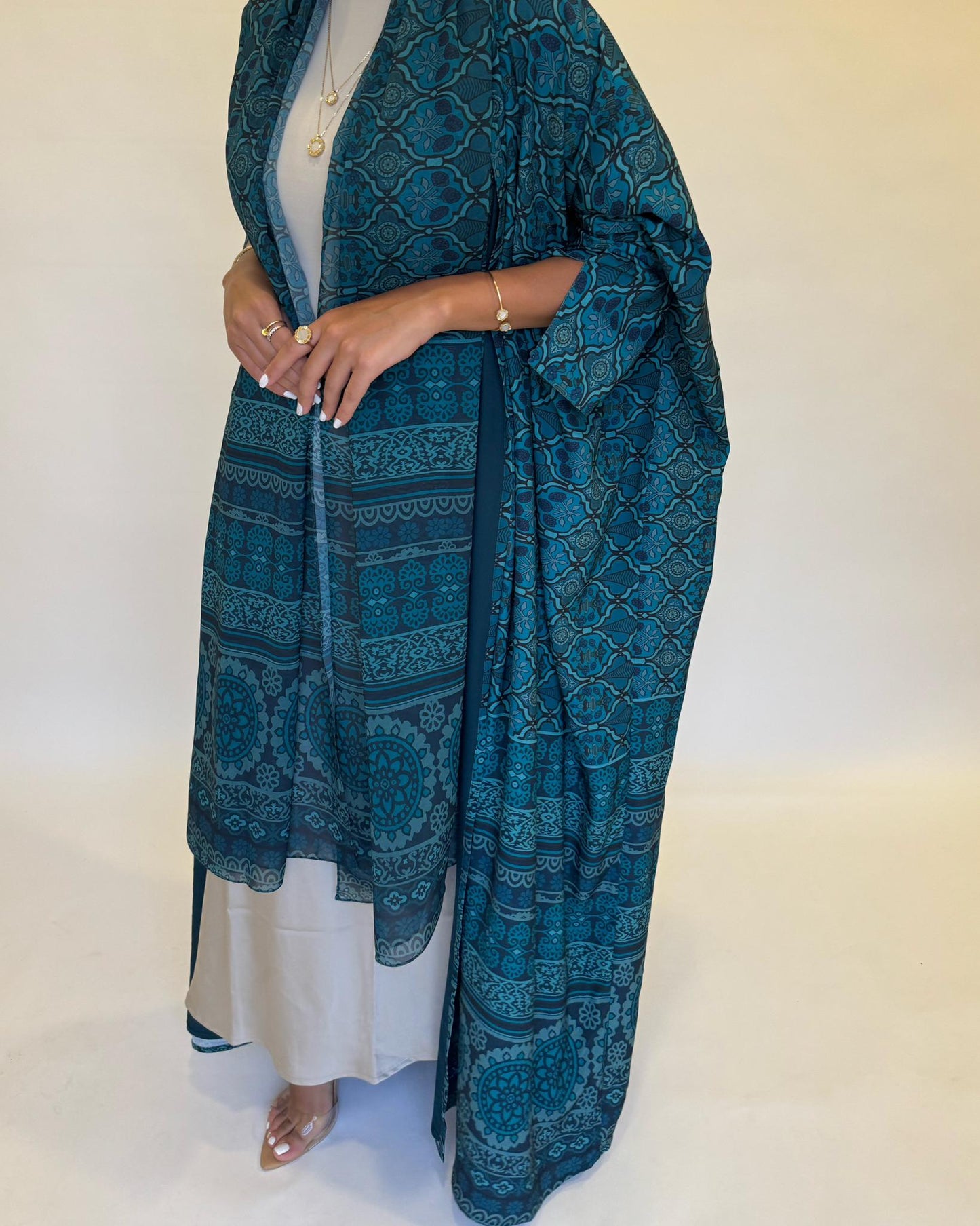 A260 - Blue Summery Pattern Abaya