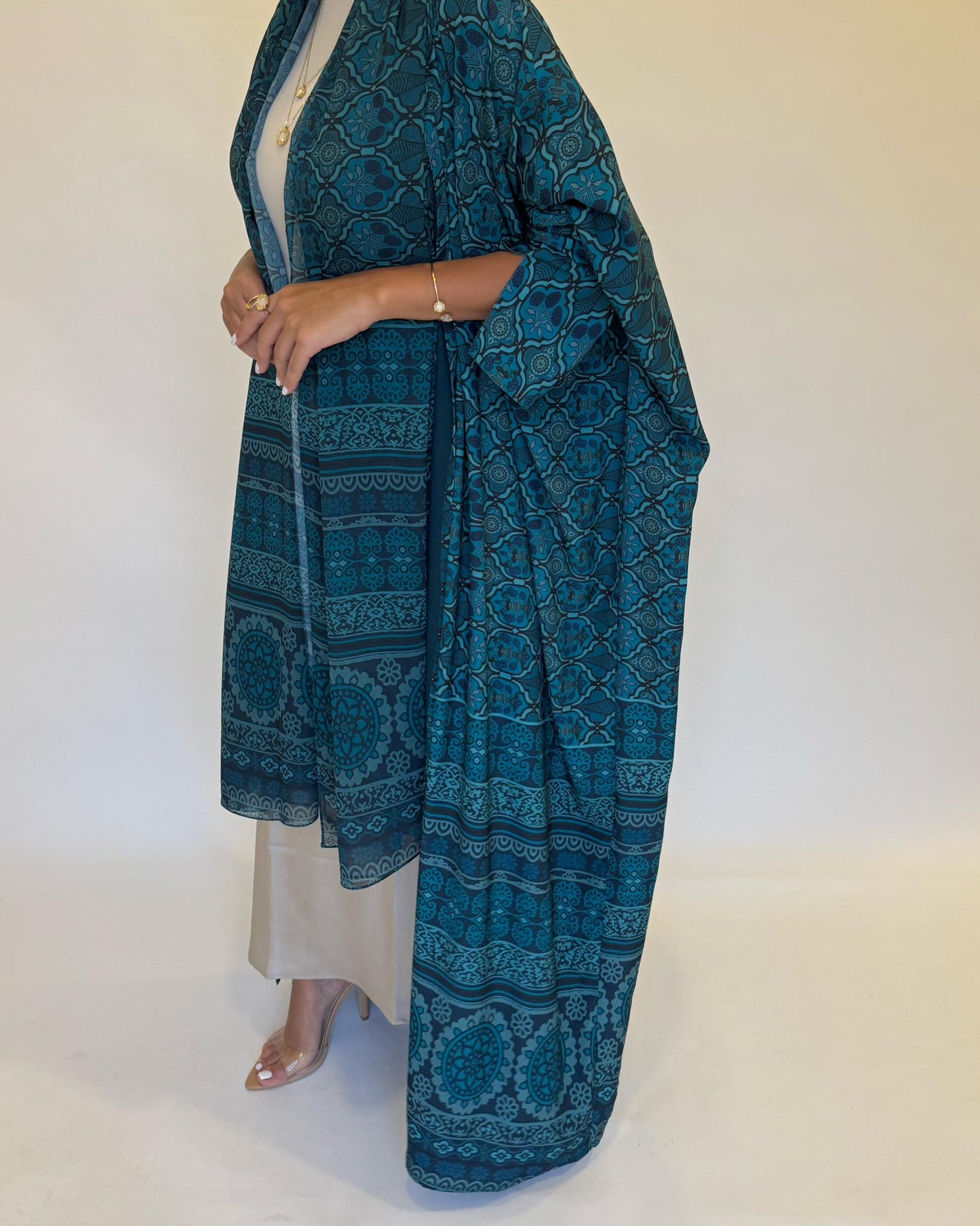 A260 - Blue Summery Pattern Abaya