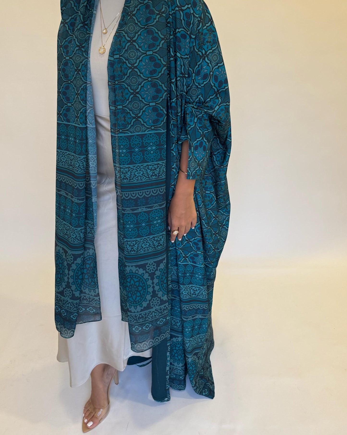 A260 - Blue Summery Pattern Abaya