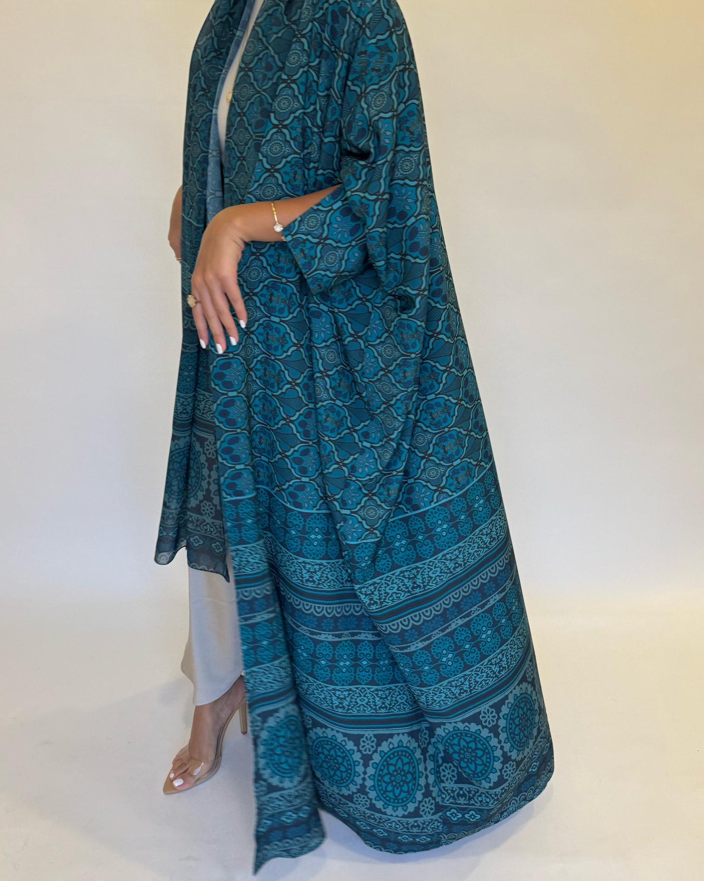 A260 - Blue Summery Pattern Abaya