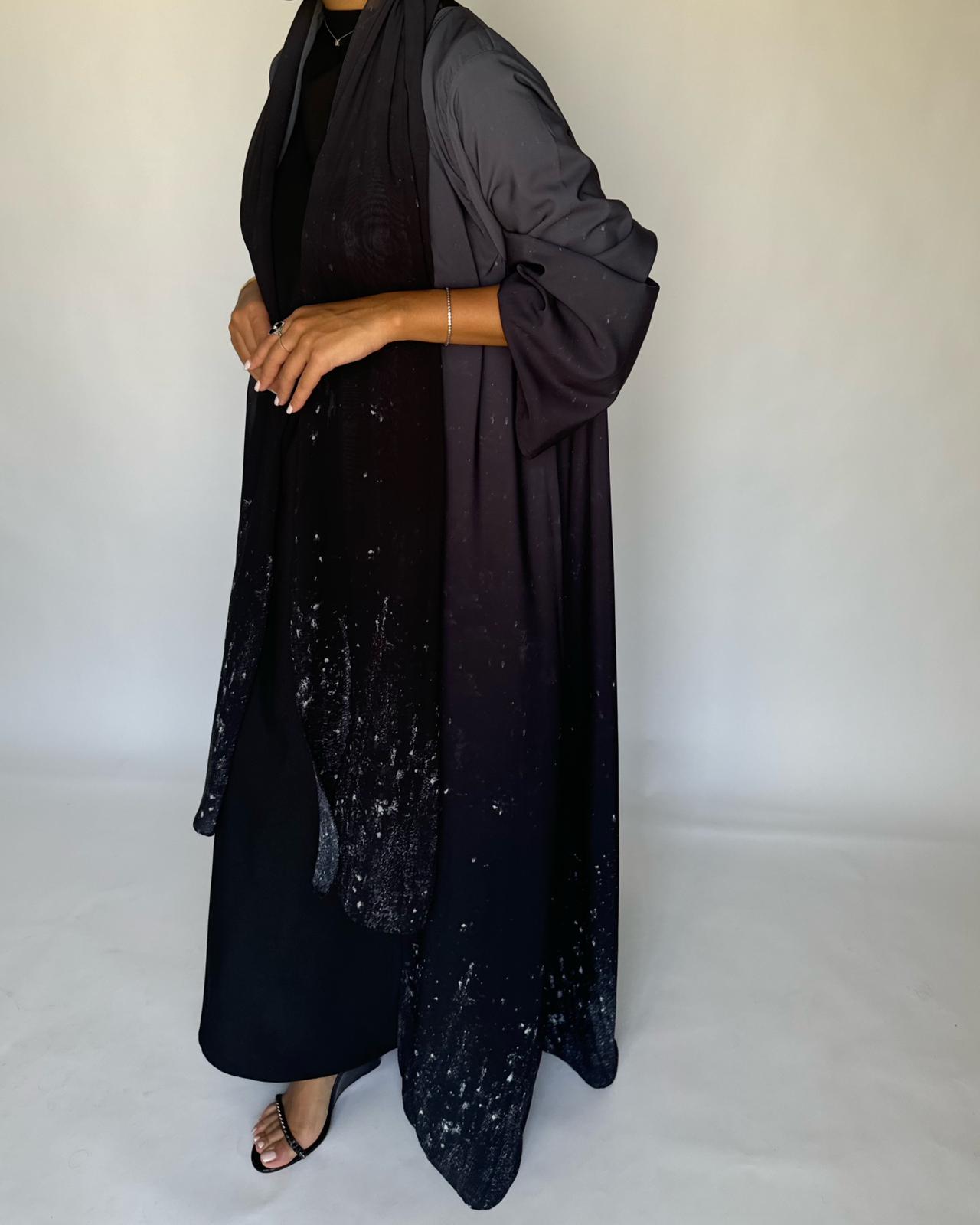 A262 - Gray & Black Ombre Galaxy Abaya