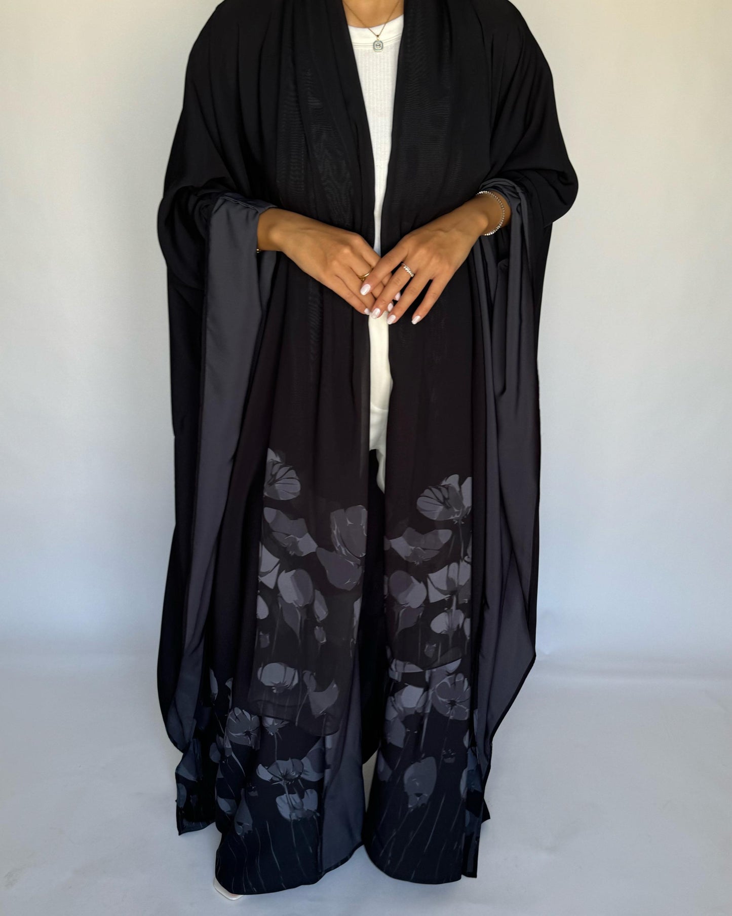 A276 - Black & Gray Flower Abaya