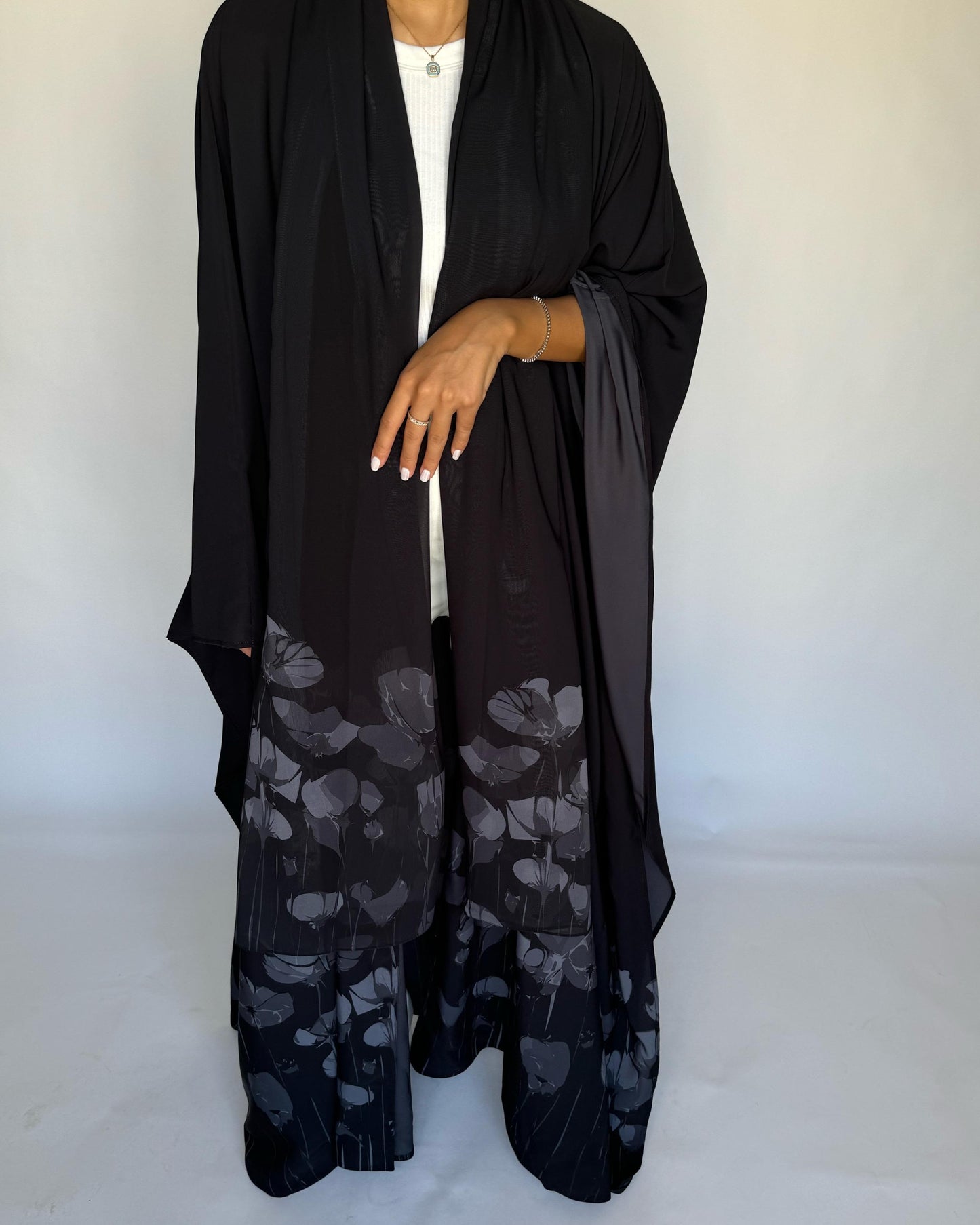 A276 - Black & Gray Flower Abaya