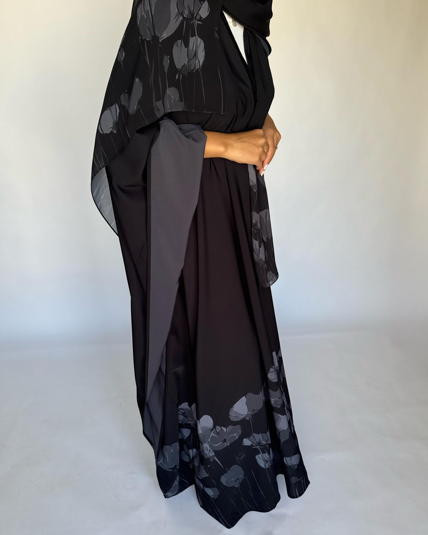 A276 - Black & Gray Flower Abaya