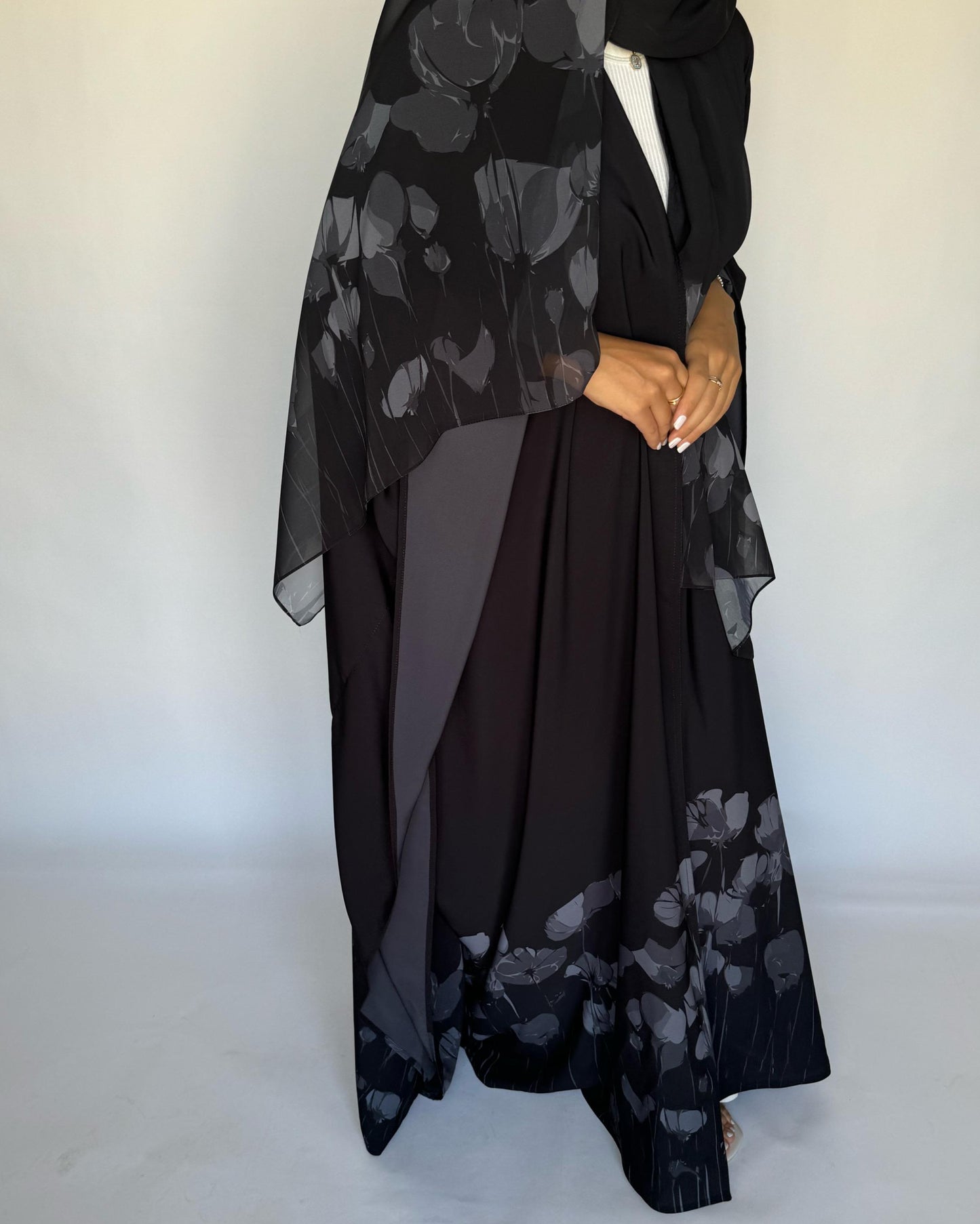 A276 - Black & Gray Flower Abaya