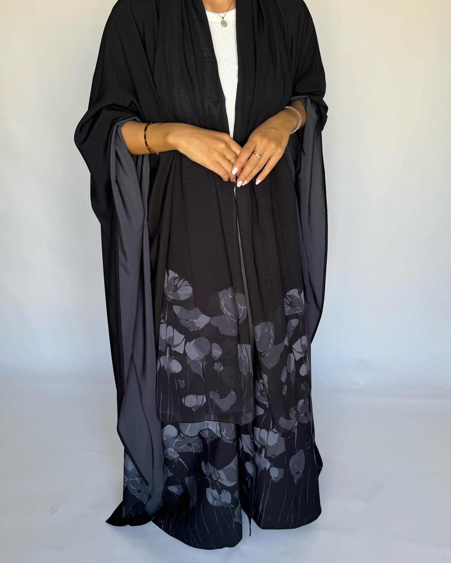 A276 - Black & Gray Flower Abaya