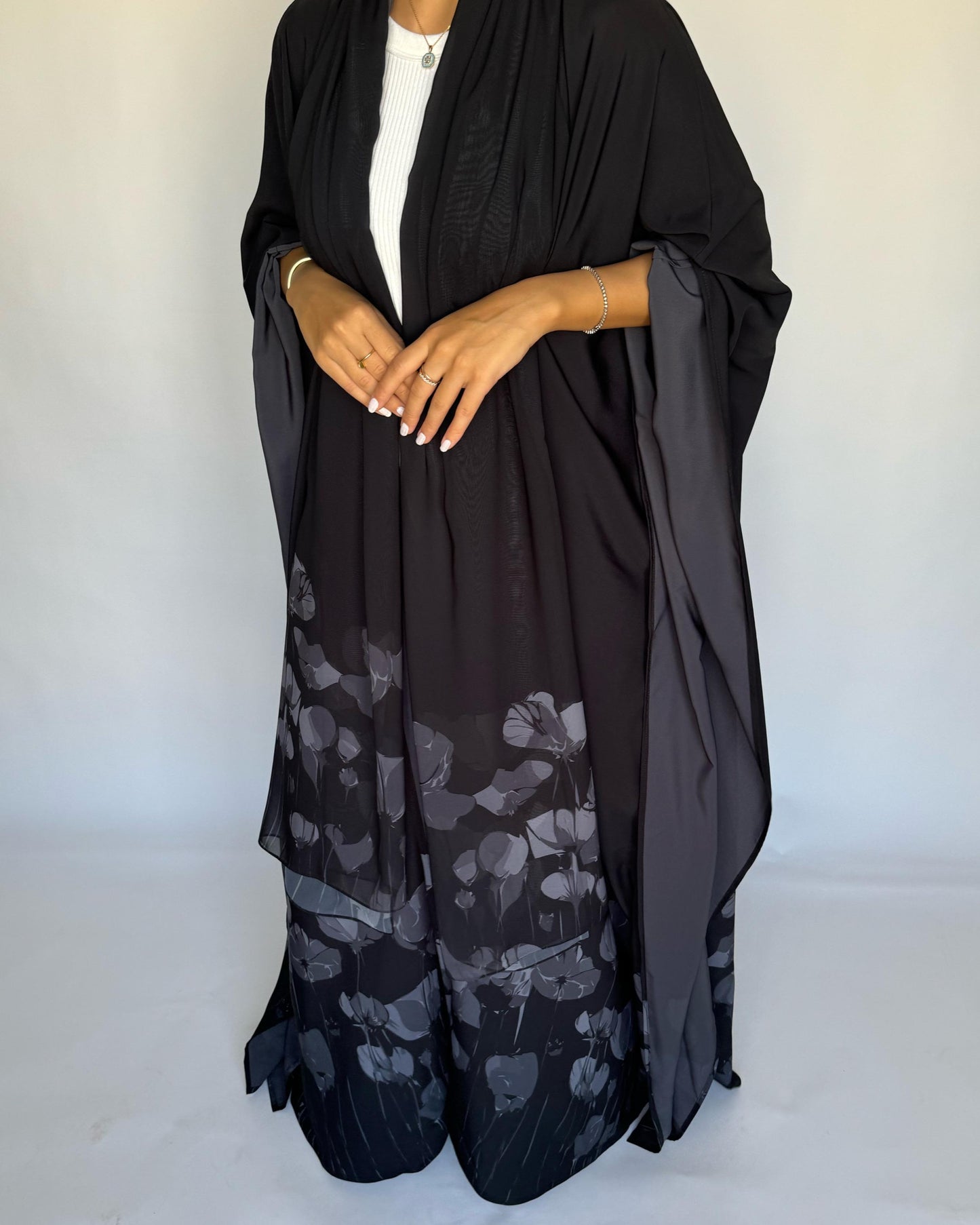 A276 - Black & Gray Flower Abaya