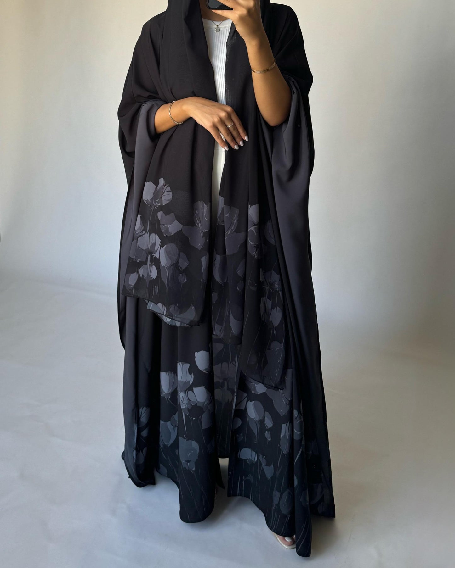 A276 - Black & Gray Flower Abaya