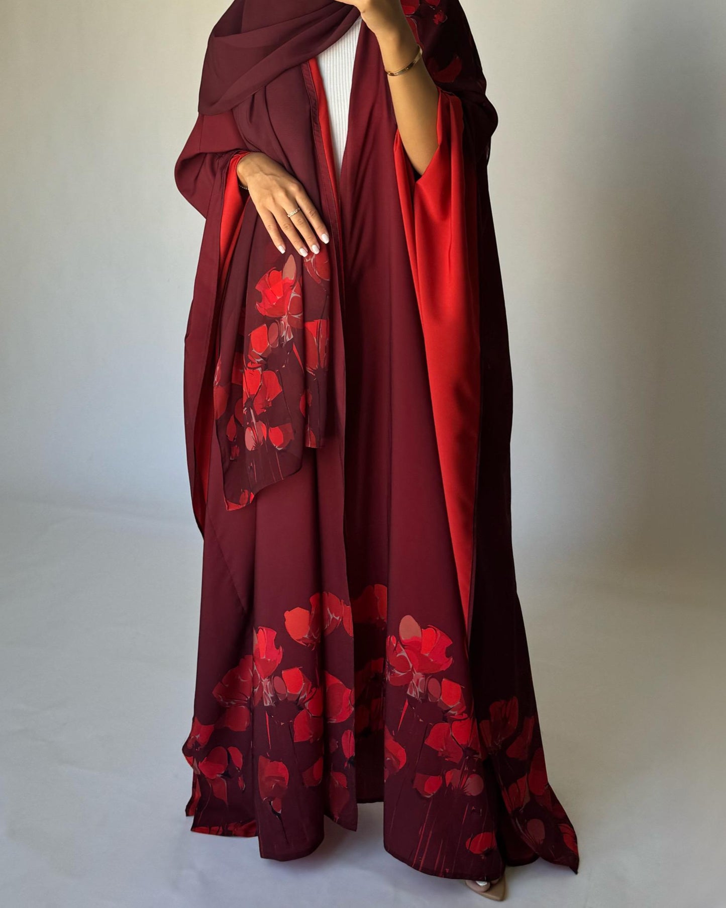 A272 - Maroon & Red Flower Abaya