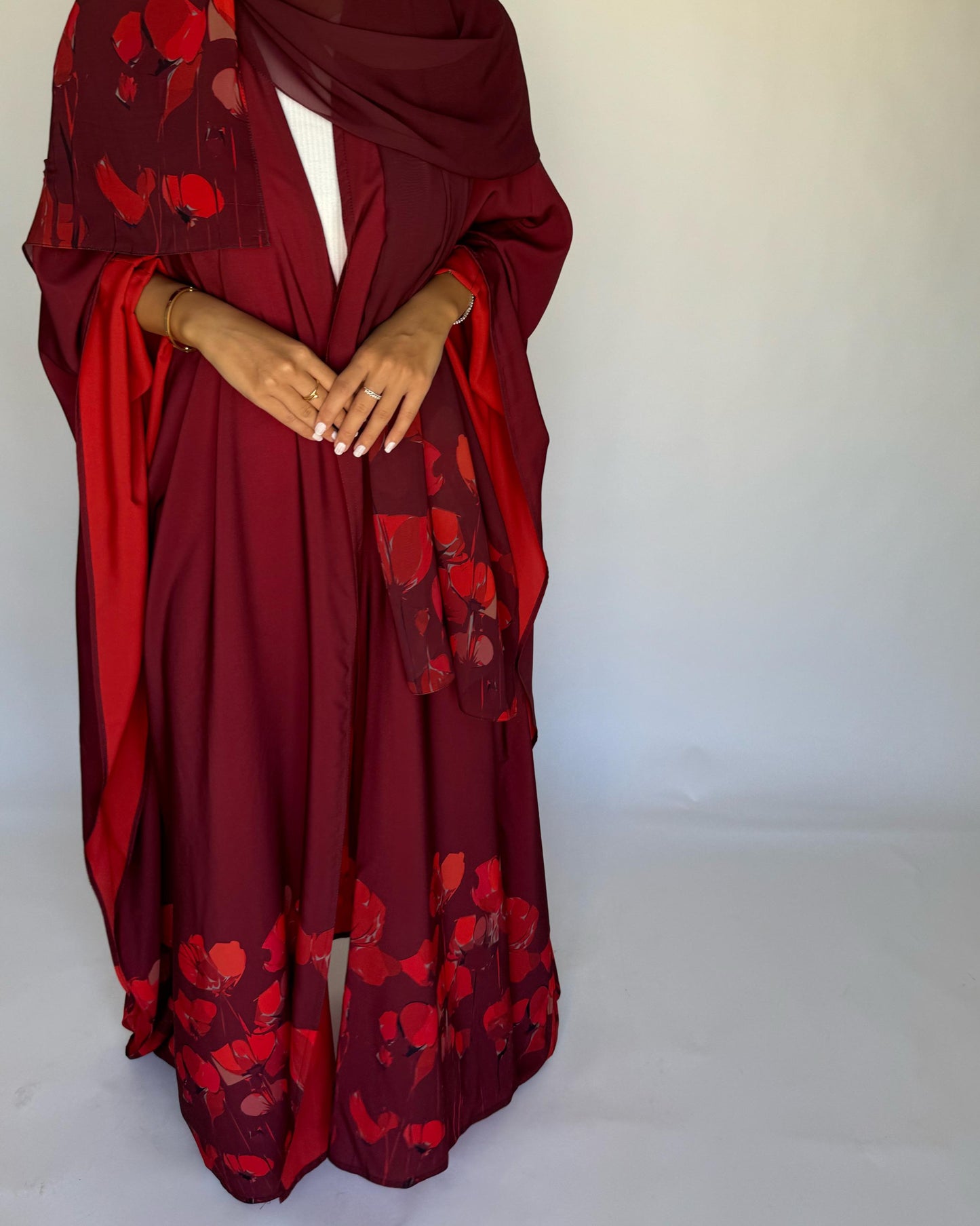 A272 - Maroon & Red Flower Abaya