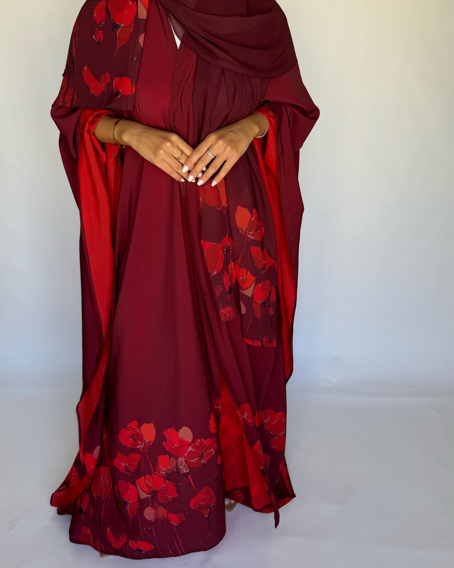 A272 - Maroon & Red Flower Abaya