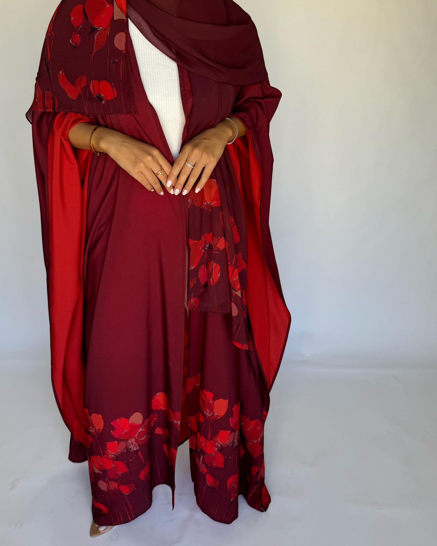 A272 - Maroon & Red Flower Abaya