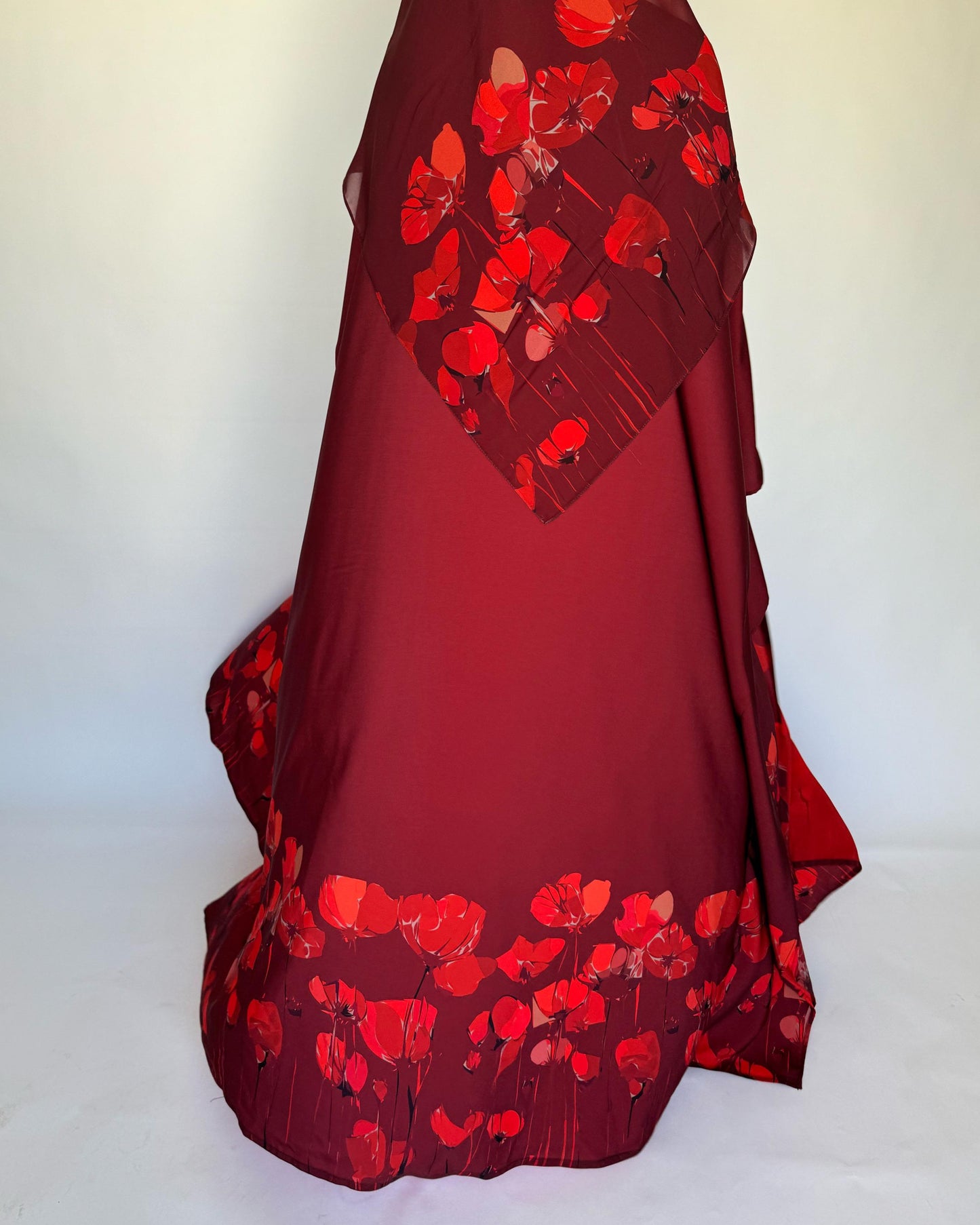 A272 - Maroon & Red Flower Abaya