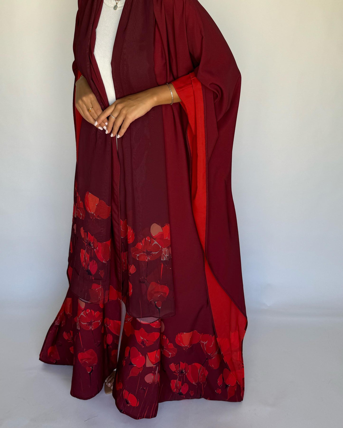 A272 - Maroon & Red Flower Abaya