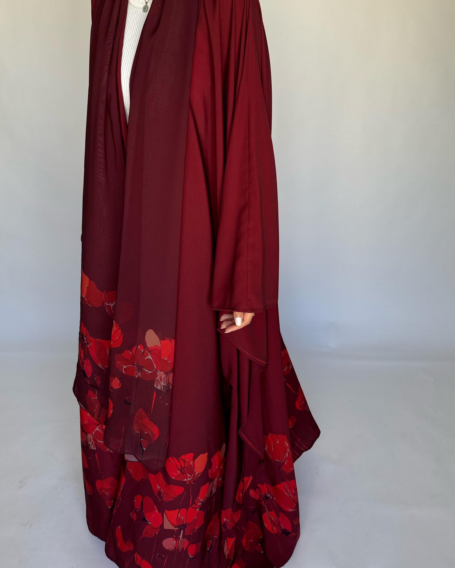 A272 - Maroon & Red Flower Abaya