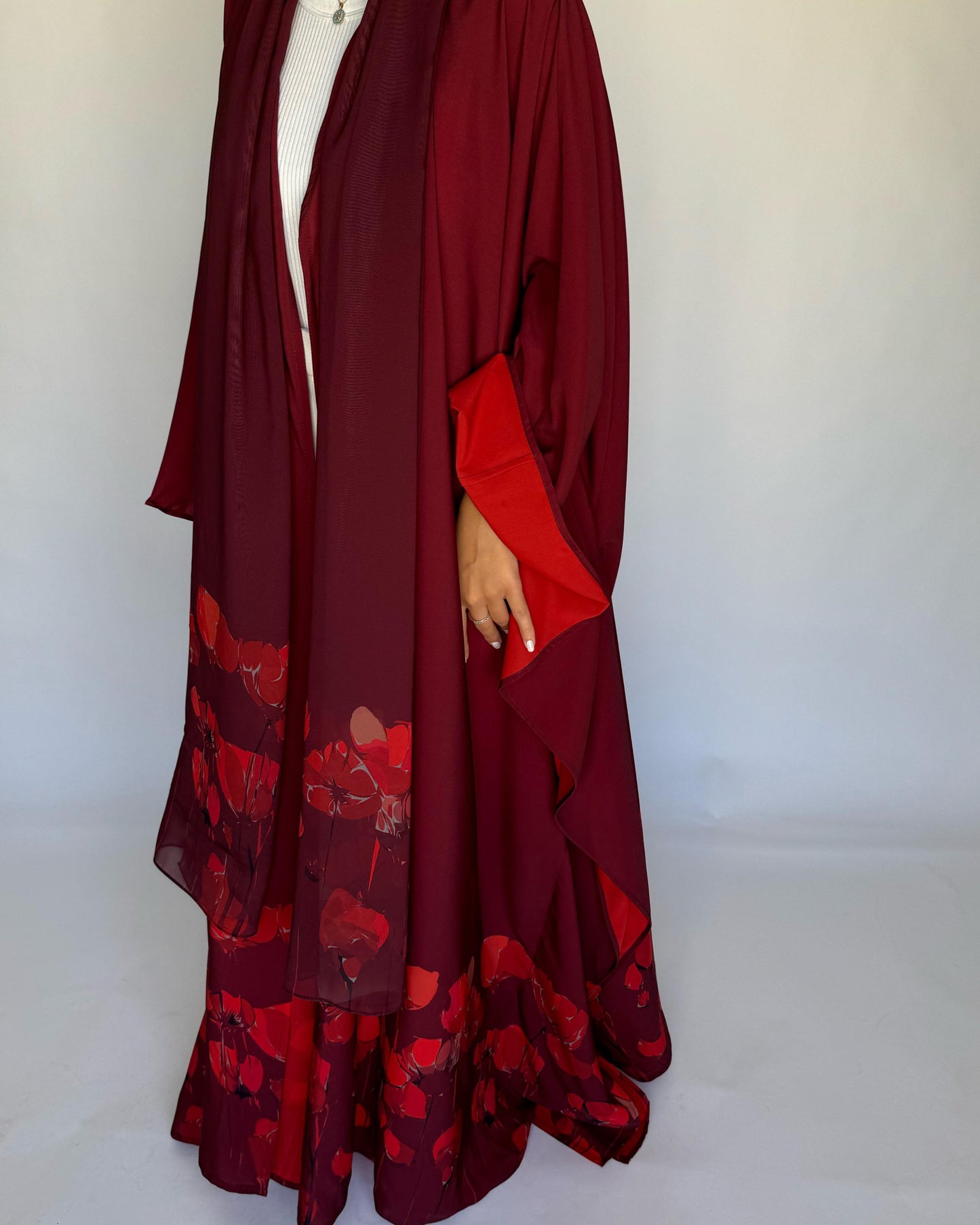 A272 - Maroon & Red Flower Abaya