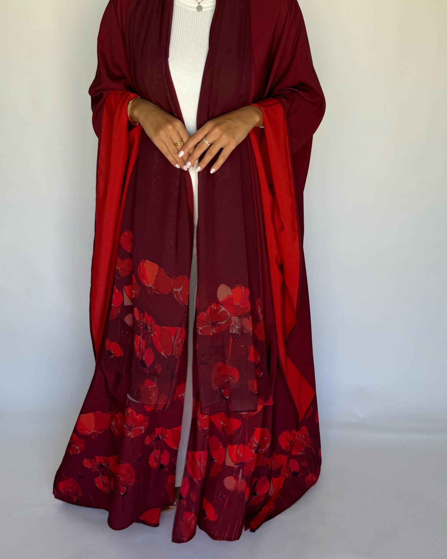 A272 - Maroon & Red Flower Abaya