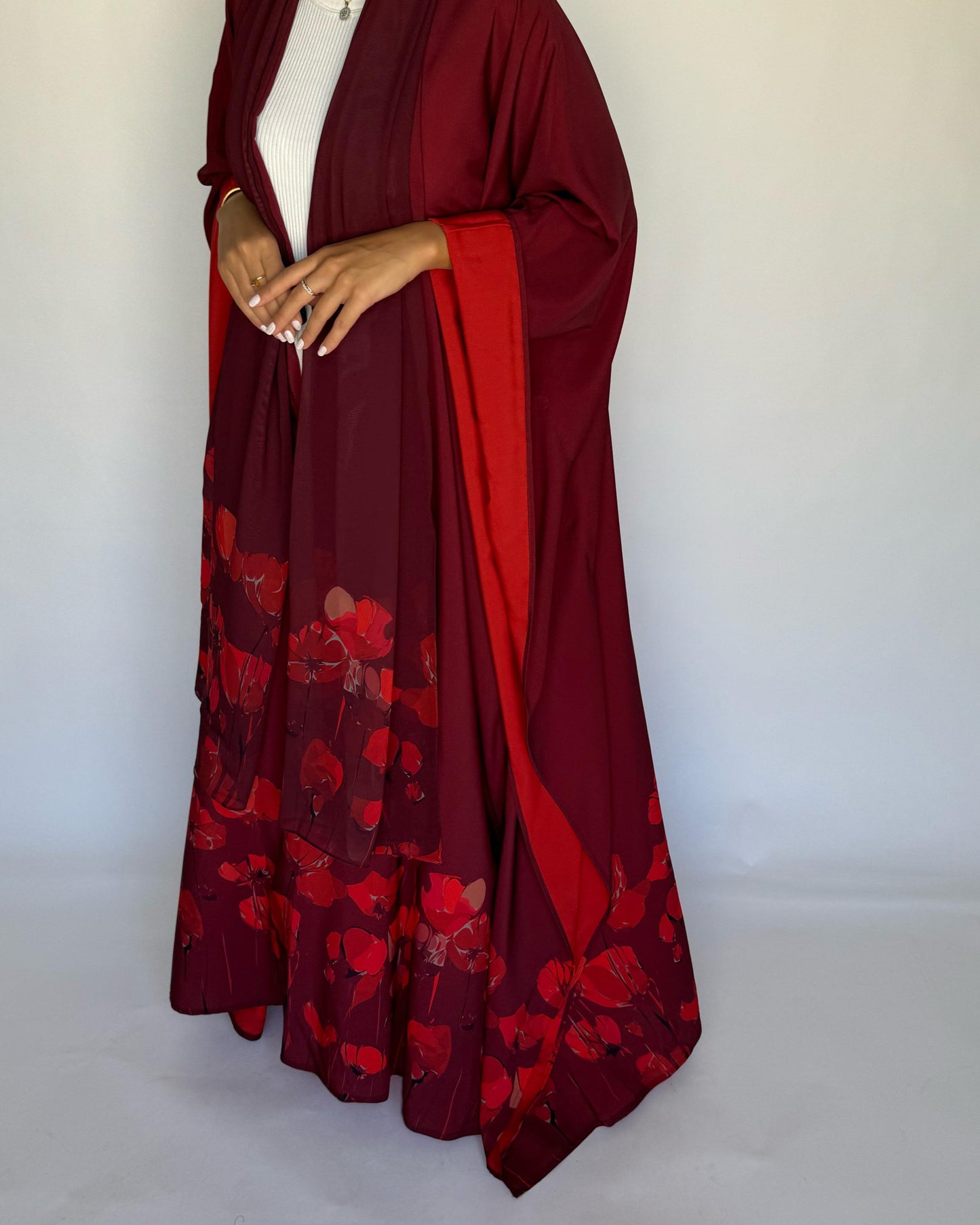 A272 - Maroon & Red Flower Abaya