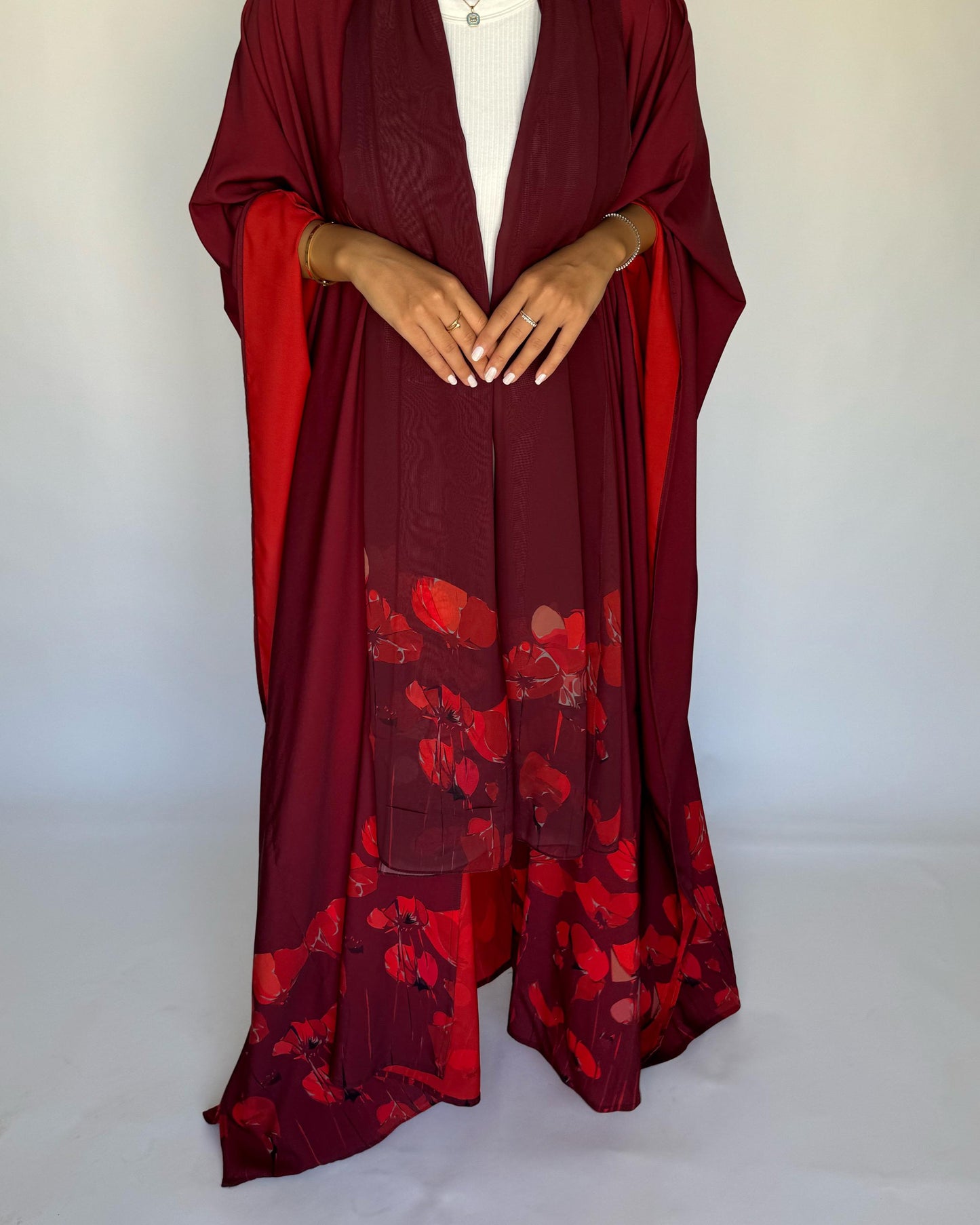 A272 - Maroon & Red Flower Abaya