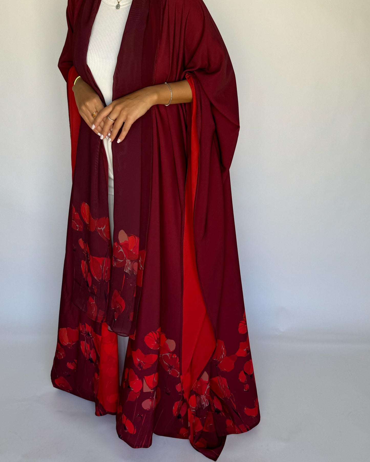 A272 - Maroon & Red Flower Abaya