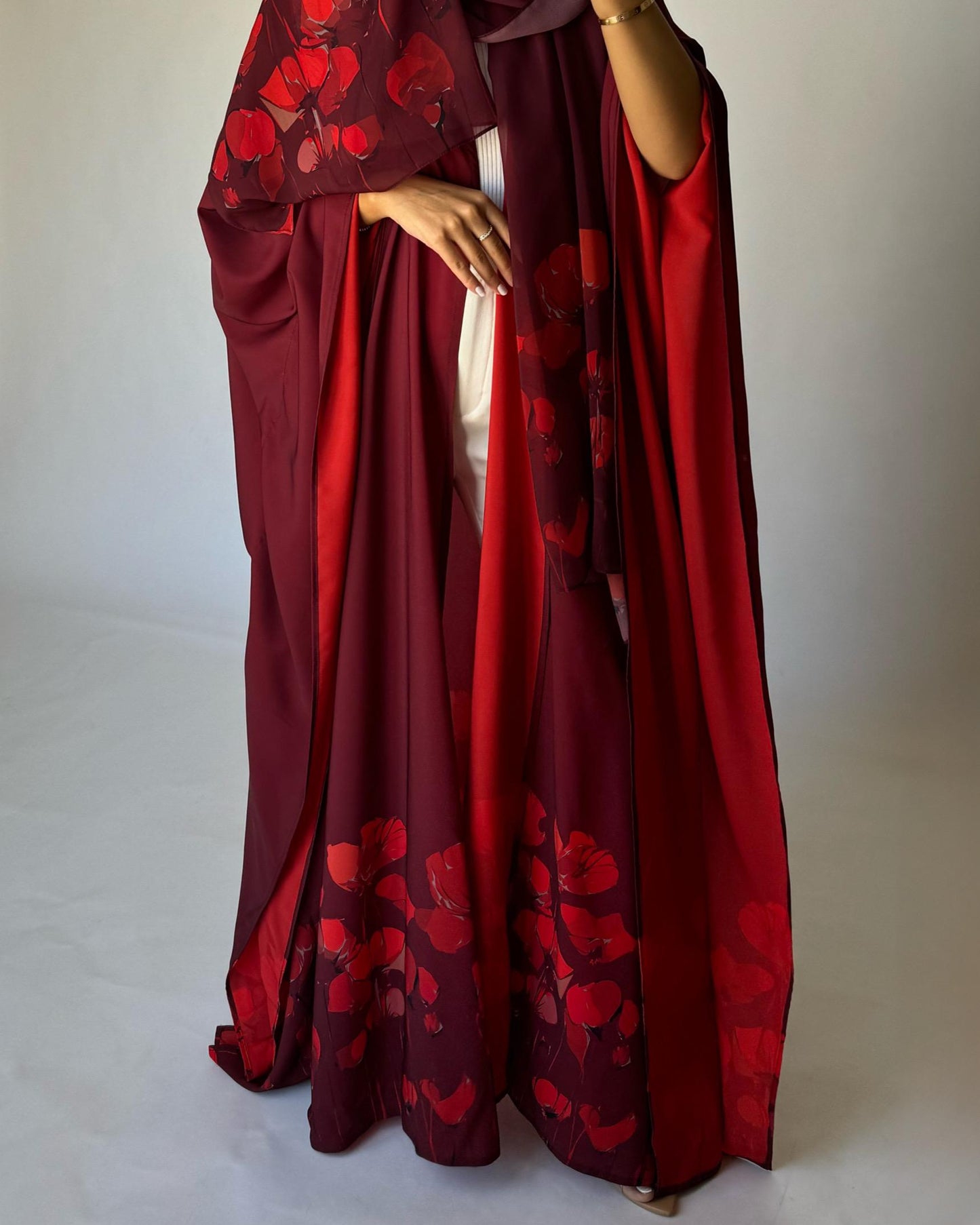 A272 - Maroon & Red Flower Abaya