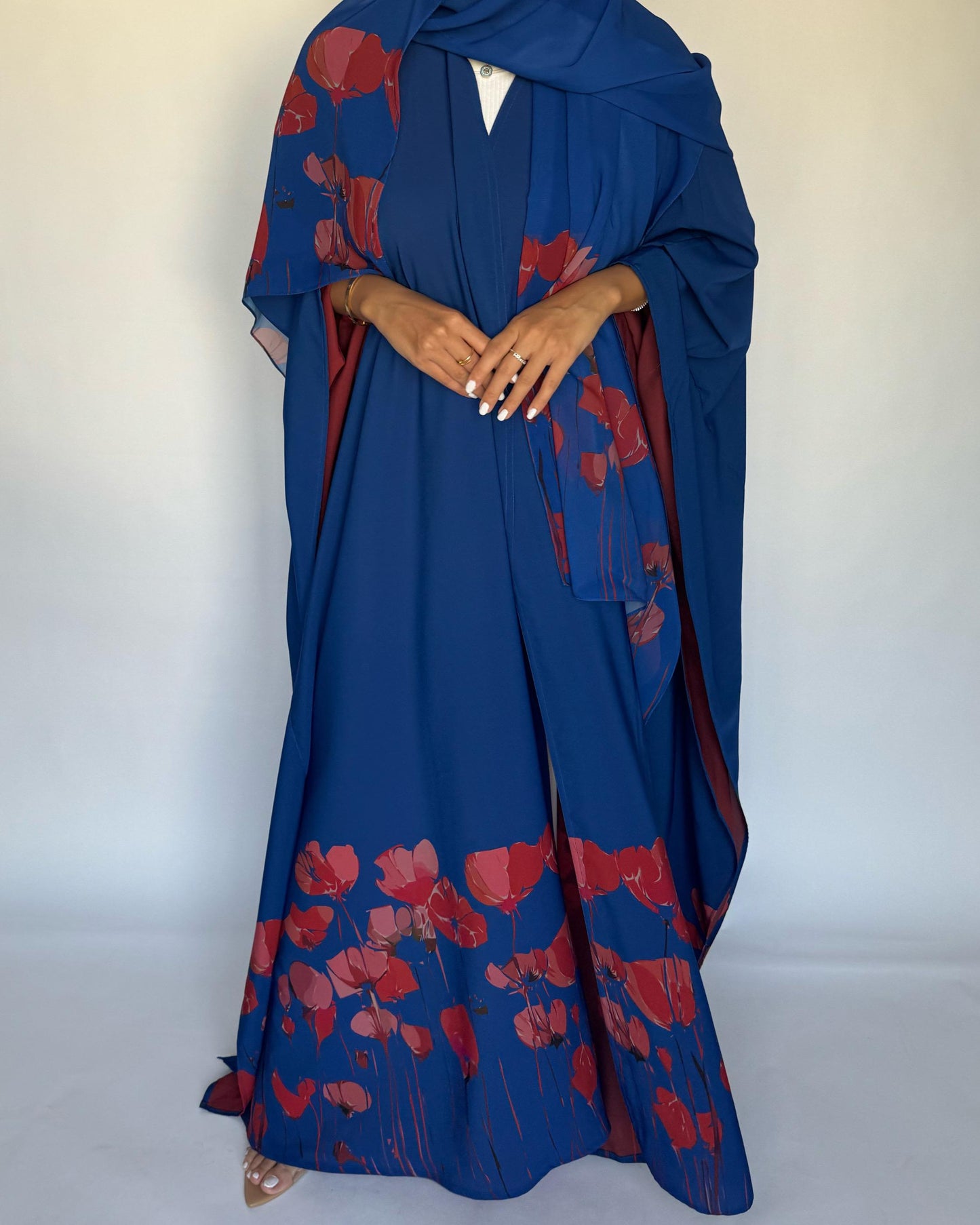 A269 -  Blue & Red Flower Abaya