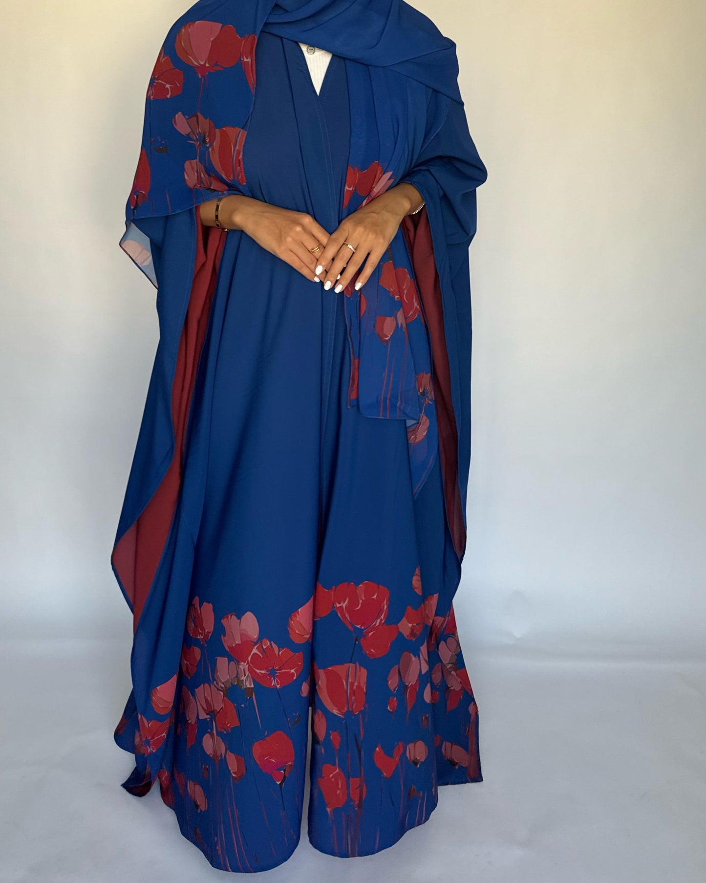 A269 -  Blue & Red Flower Abaya