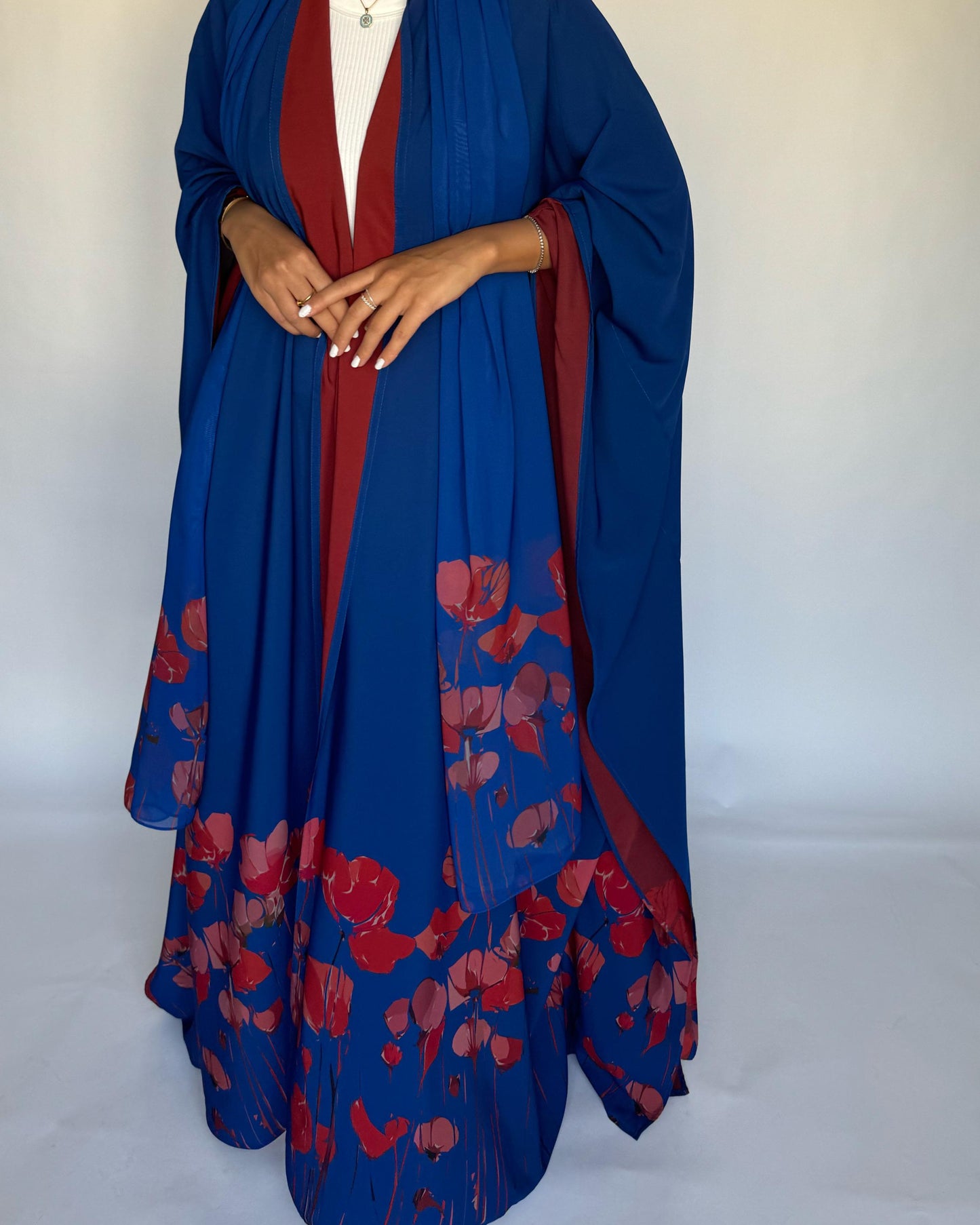 A269 -  Blue & Red Flower Abaya