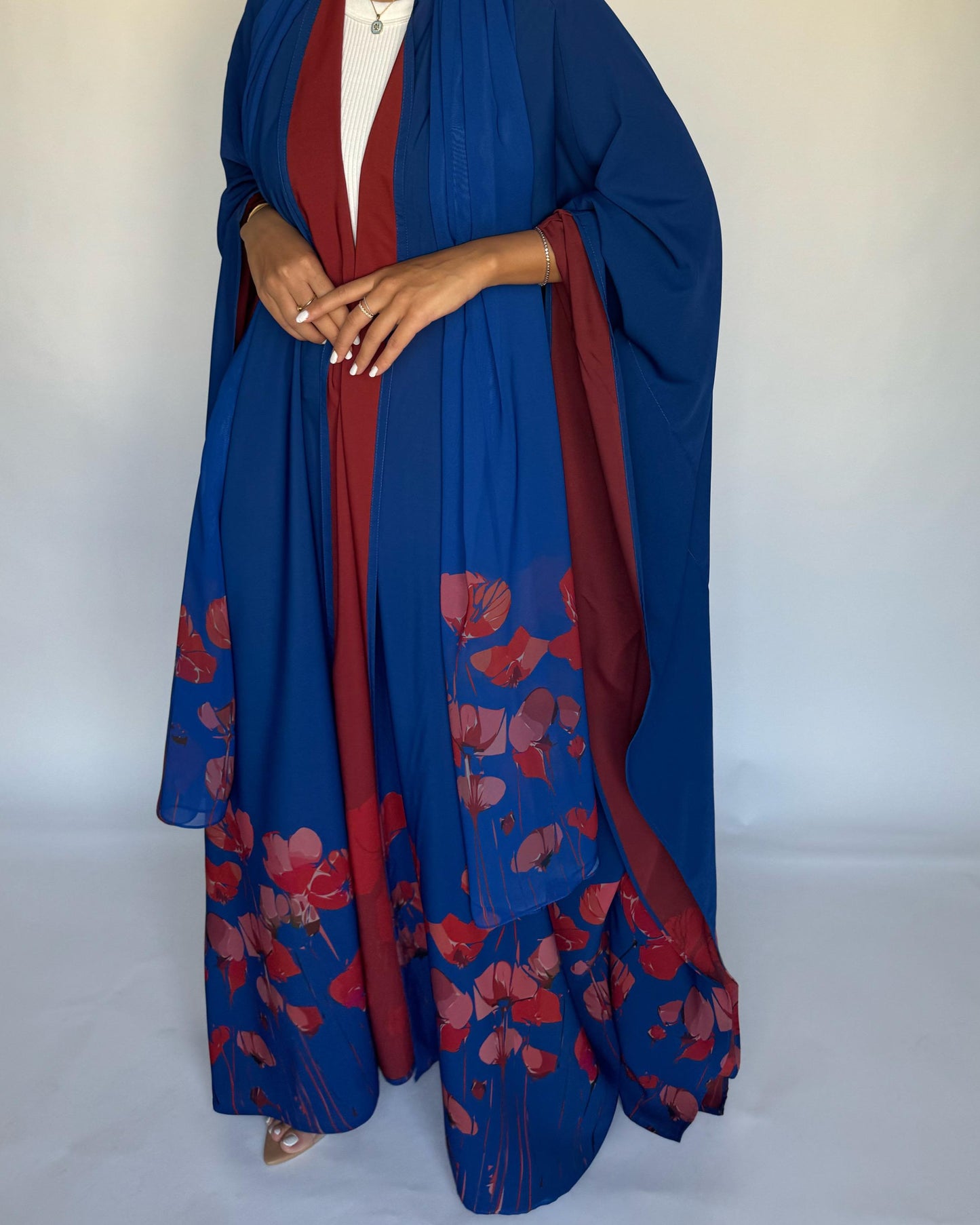 A269 -  Blue & Red Flower Abaya