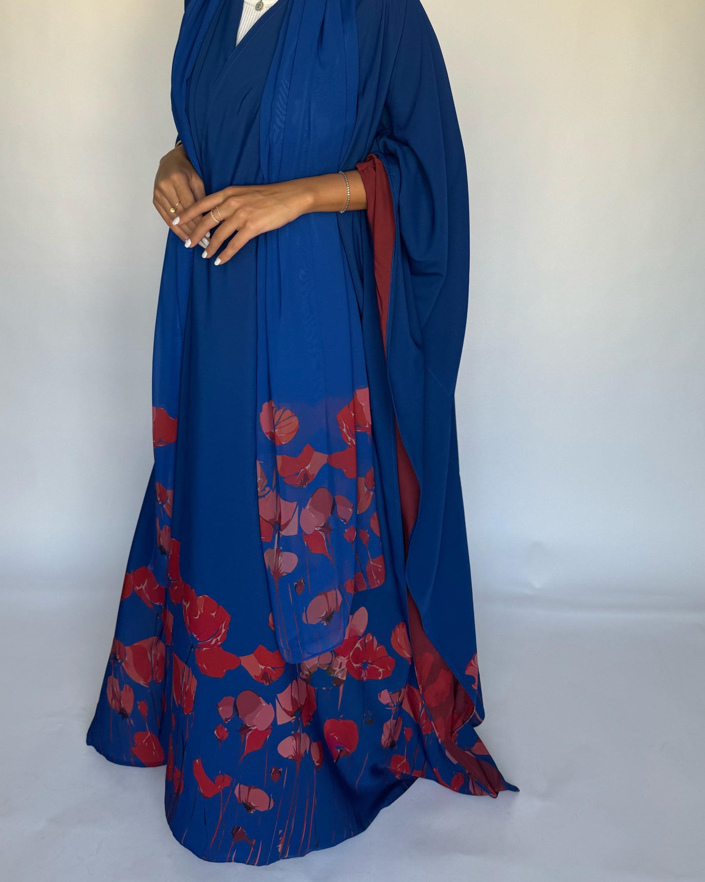 A269 -  Blue & Red Flower Abaya