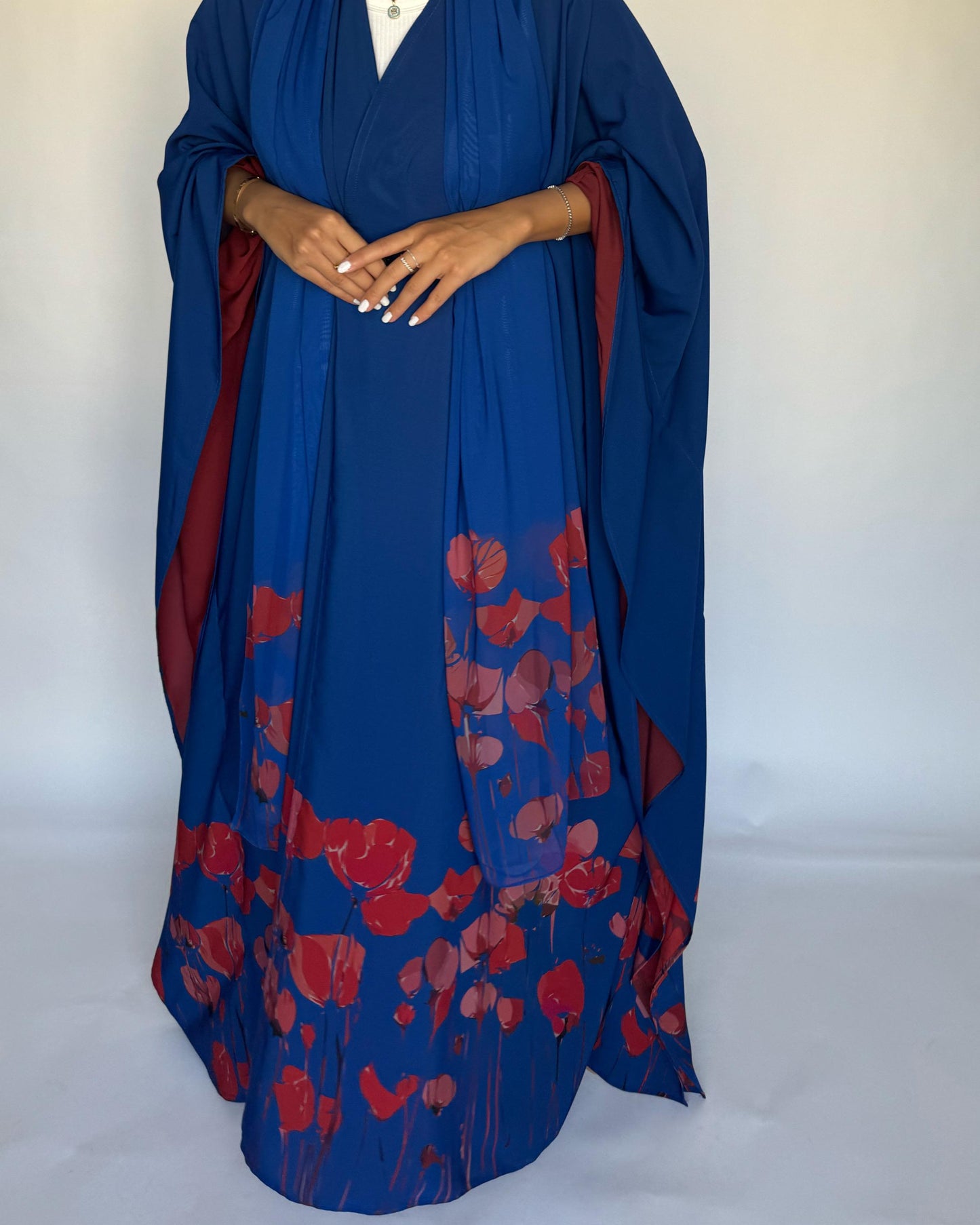 A269 -  Blue & Red Flower Abaya