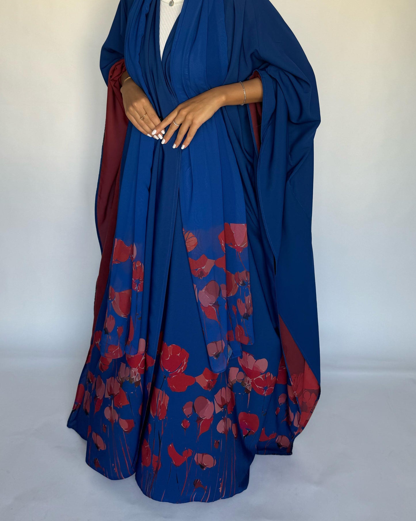 A269 -  Blue & Red Flower Abaya