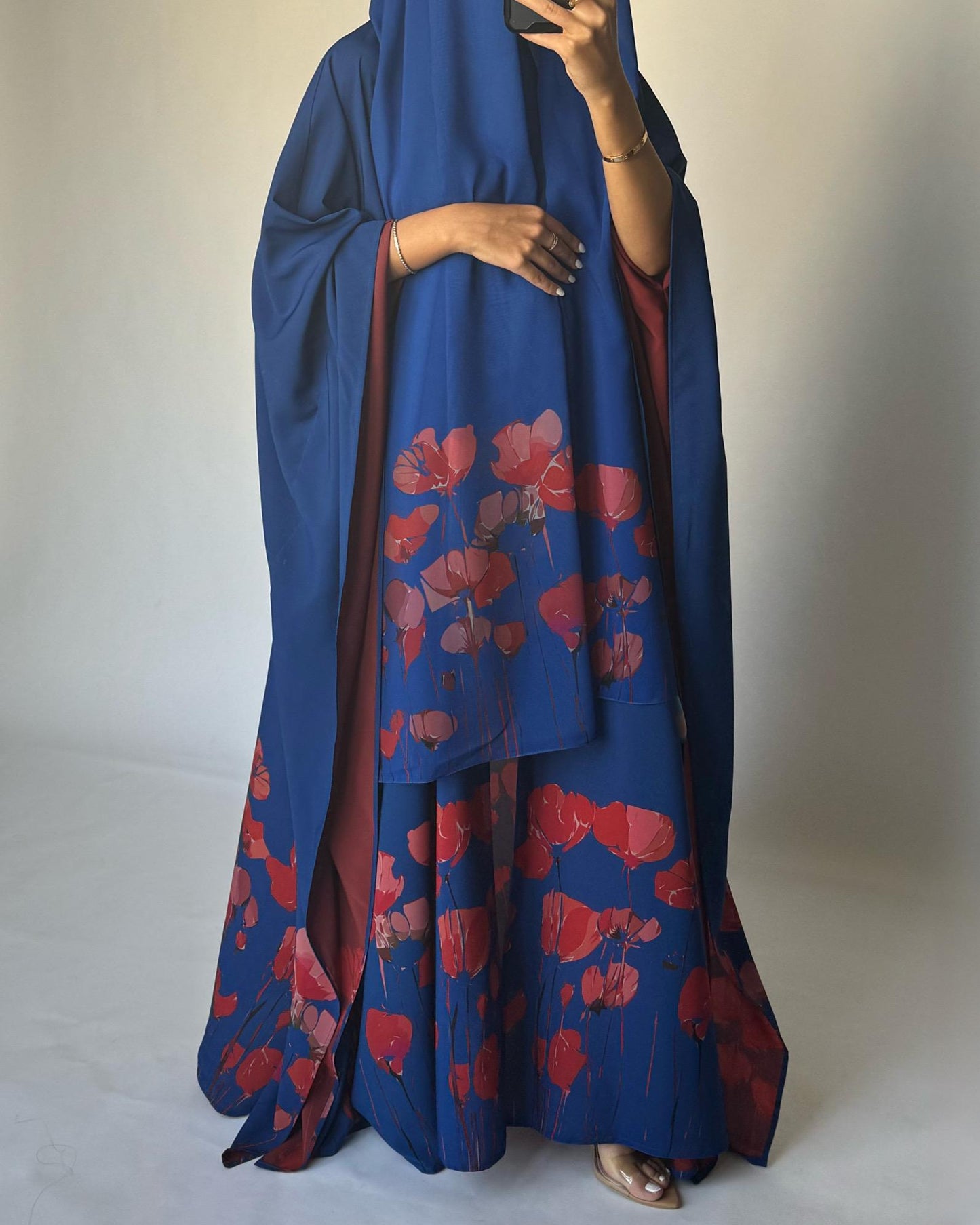 A269 -  Blue & Red Flower Abaya