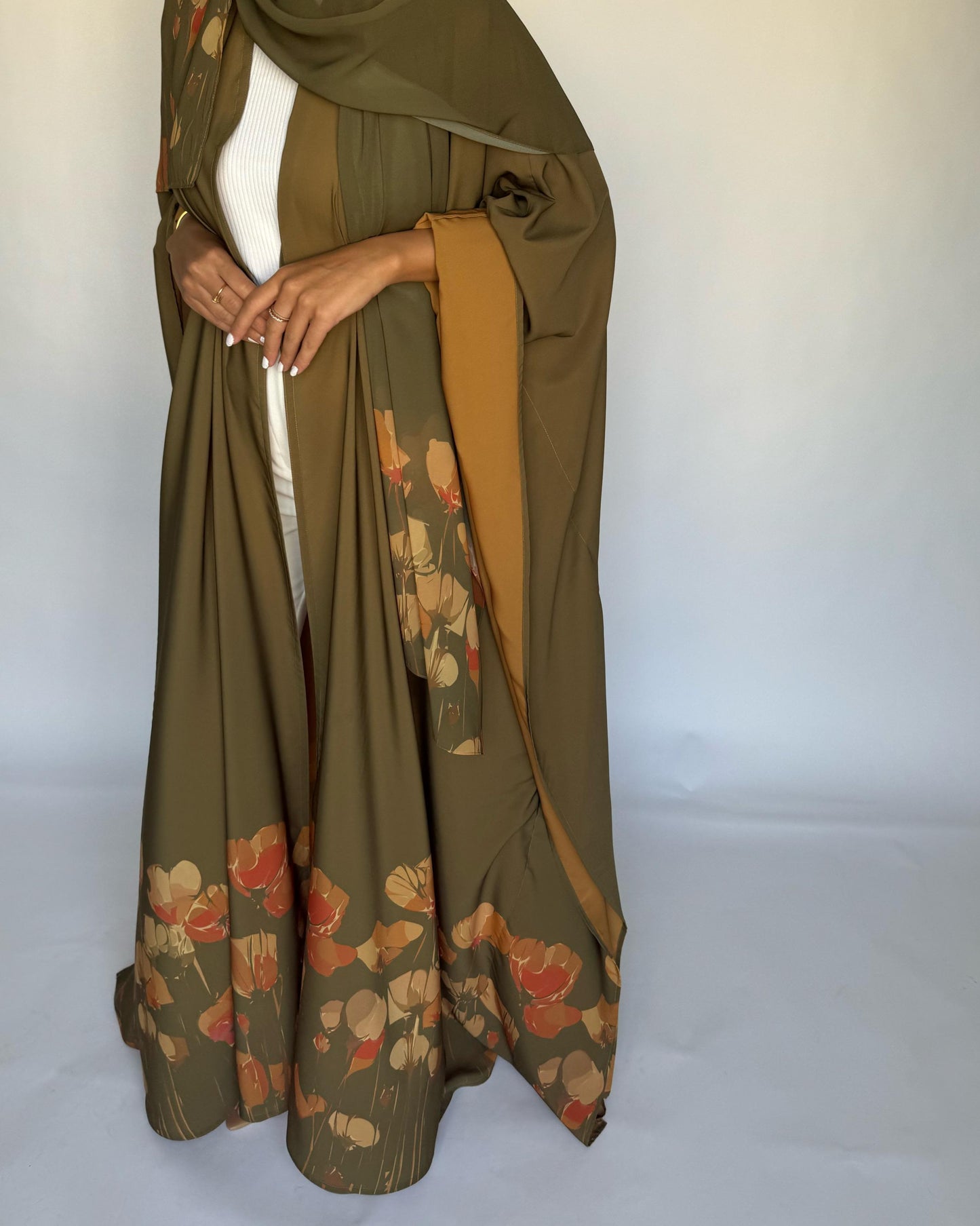 A274 - Green & Mustard Flower Abaya