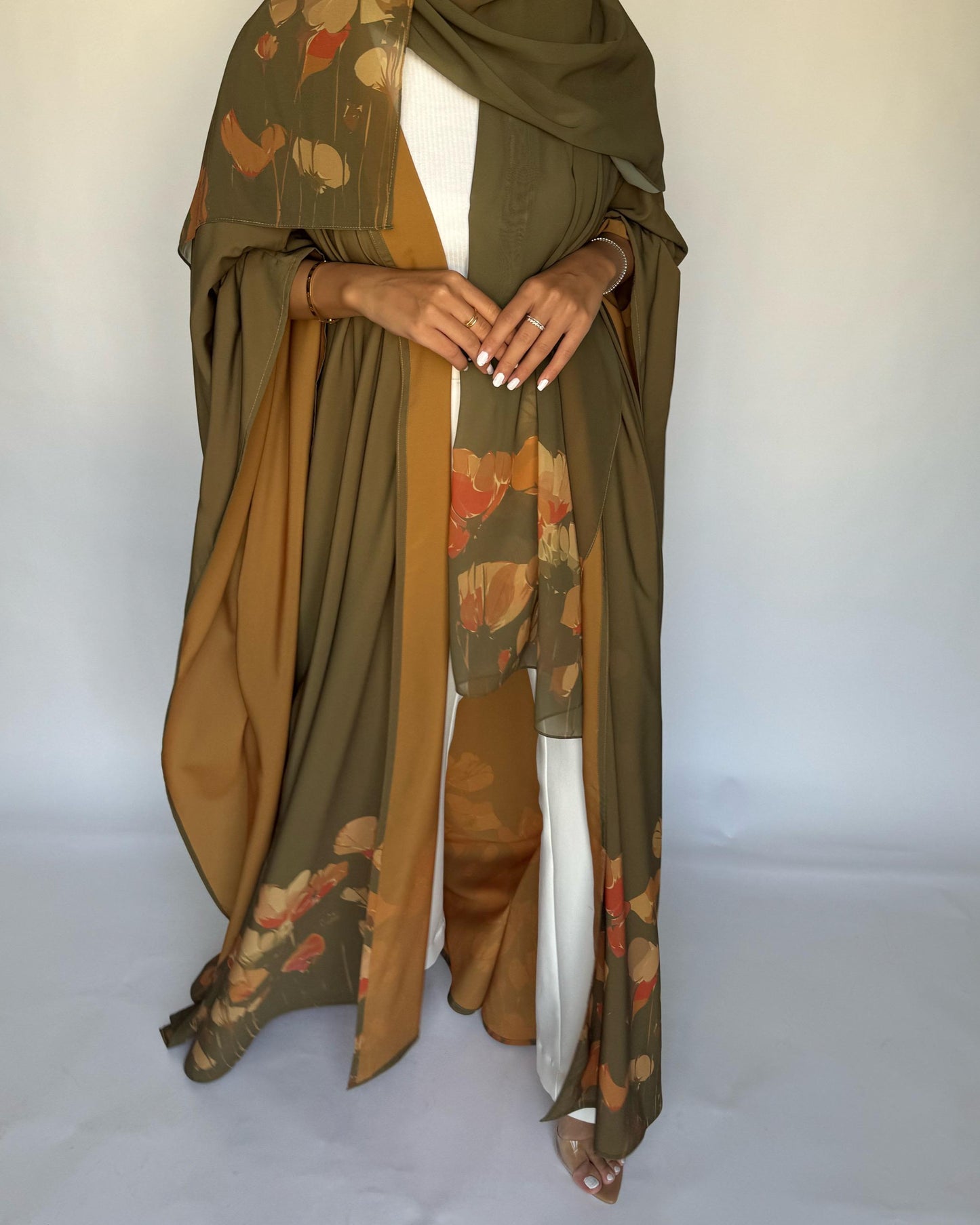 A274 - Green & Mustard Flower Abaya