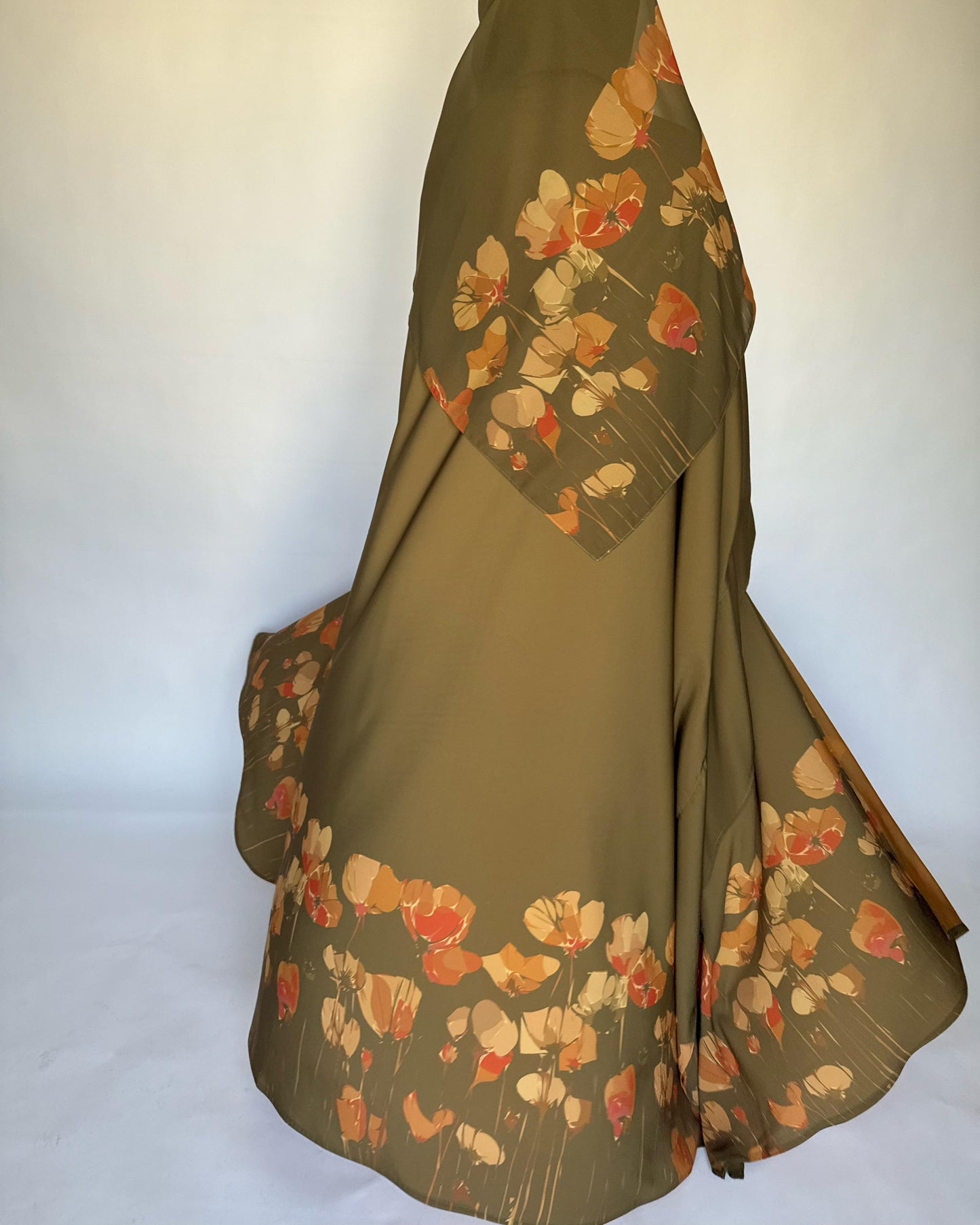 A274 - Green & Mustard Flower Abaya