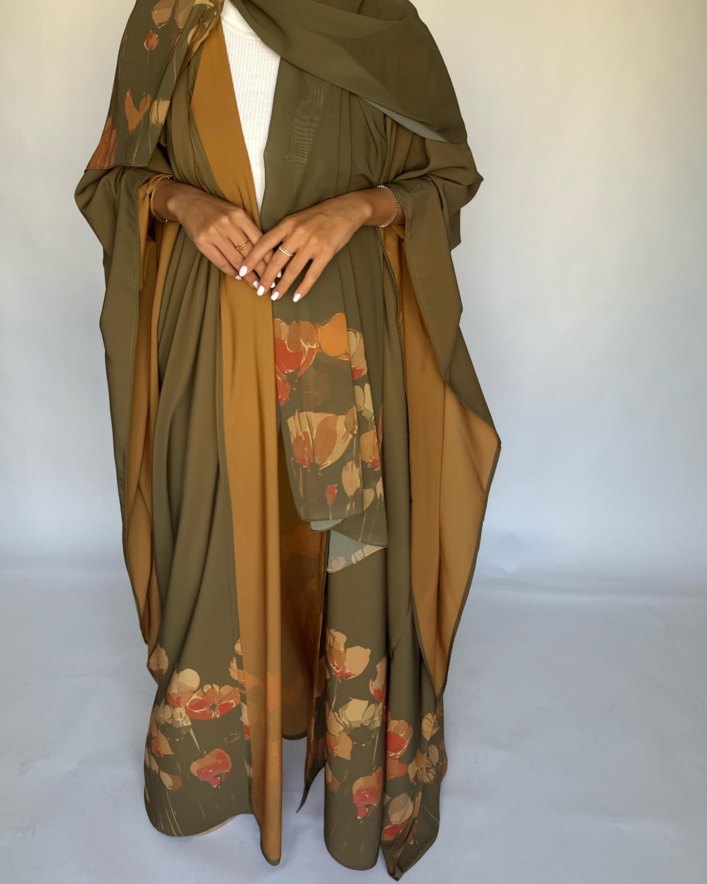 A274 - Green & Mustard Flower Abaya