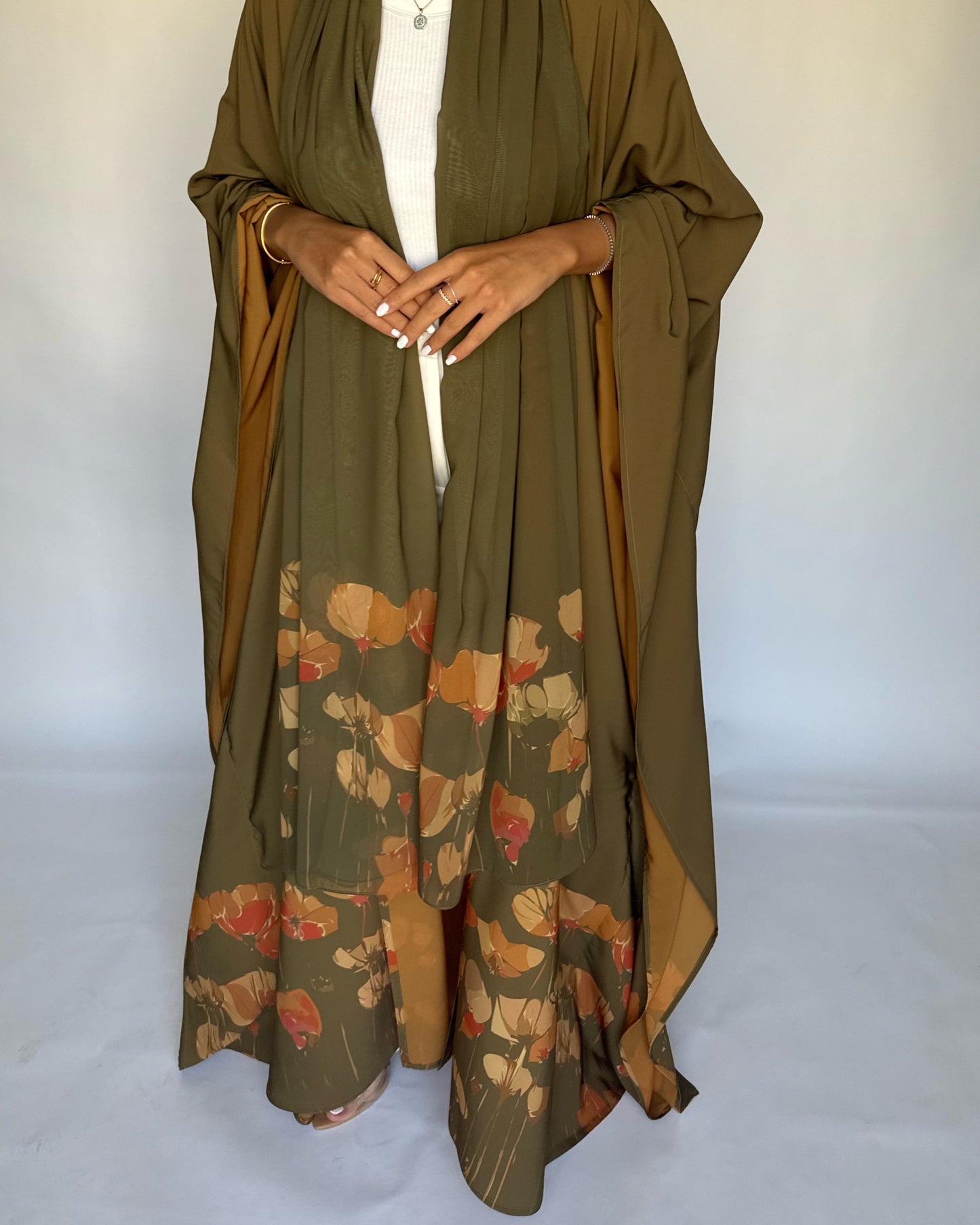 A274 - Green & Mustard Flower Abaya