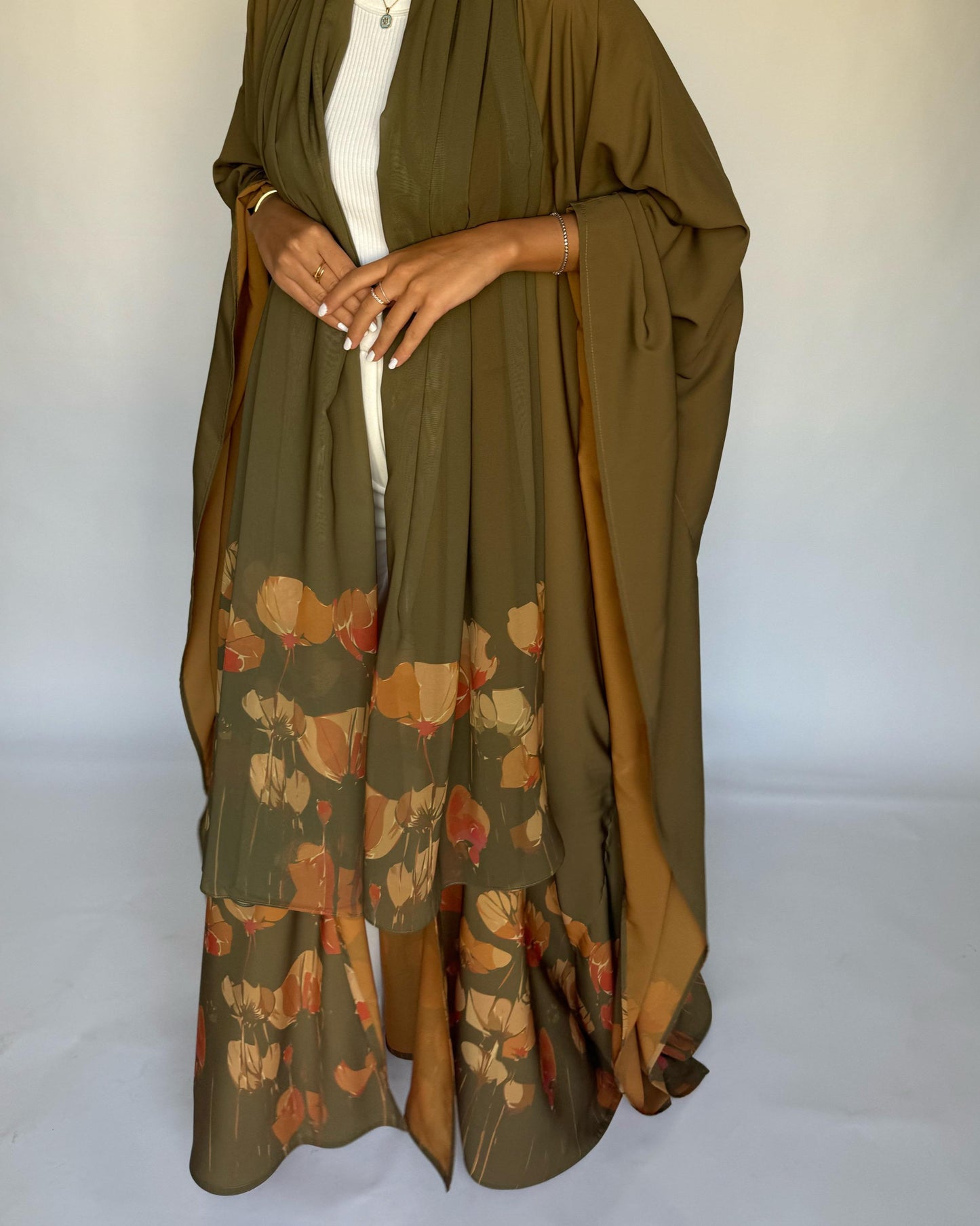 A274 - Green & Mustard Flower Abaya