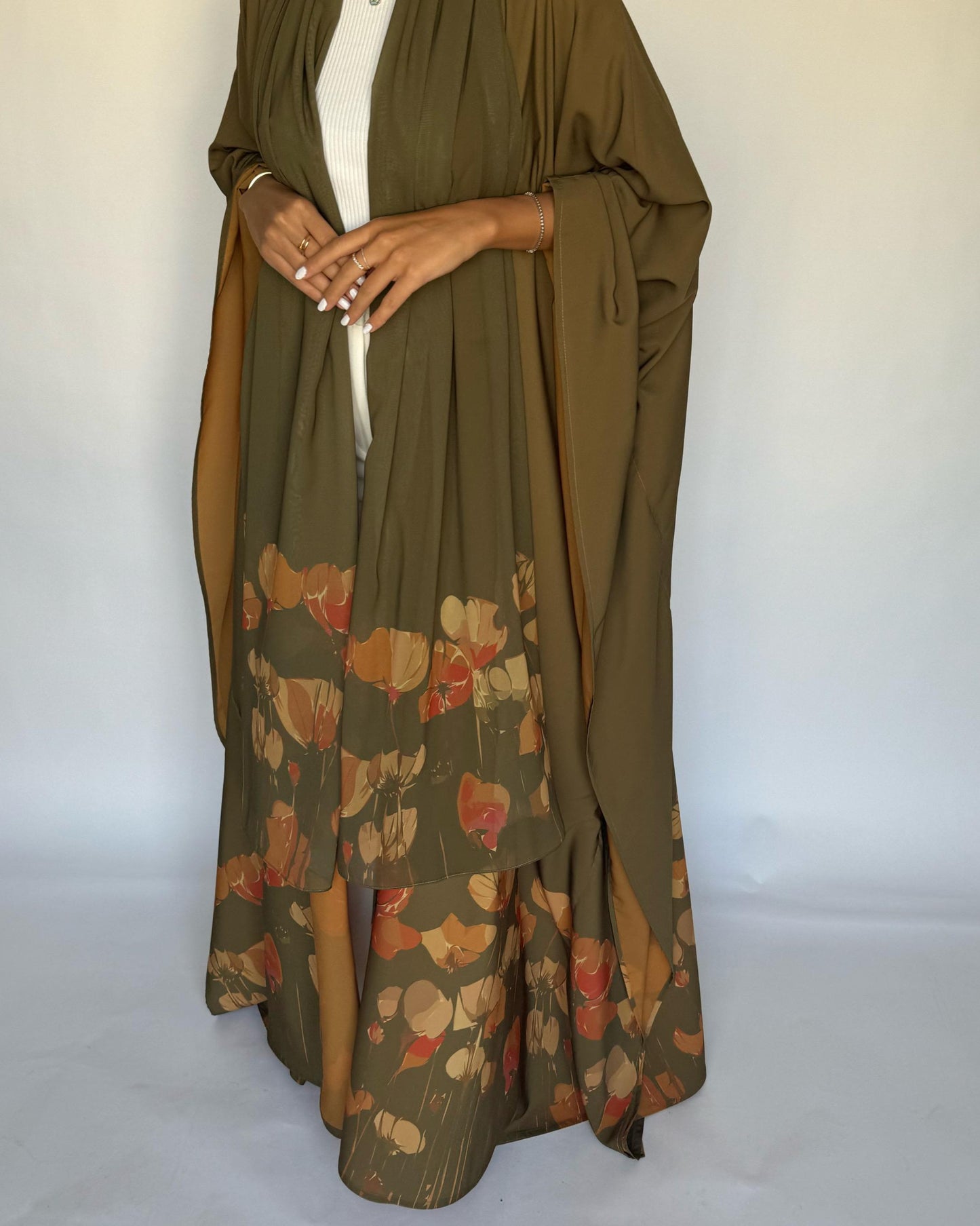 A274 - Green & Mustard Flower Abaya