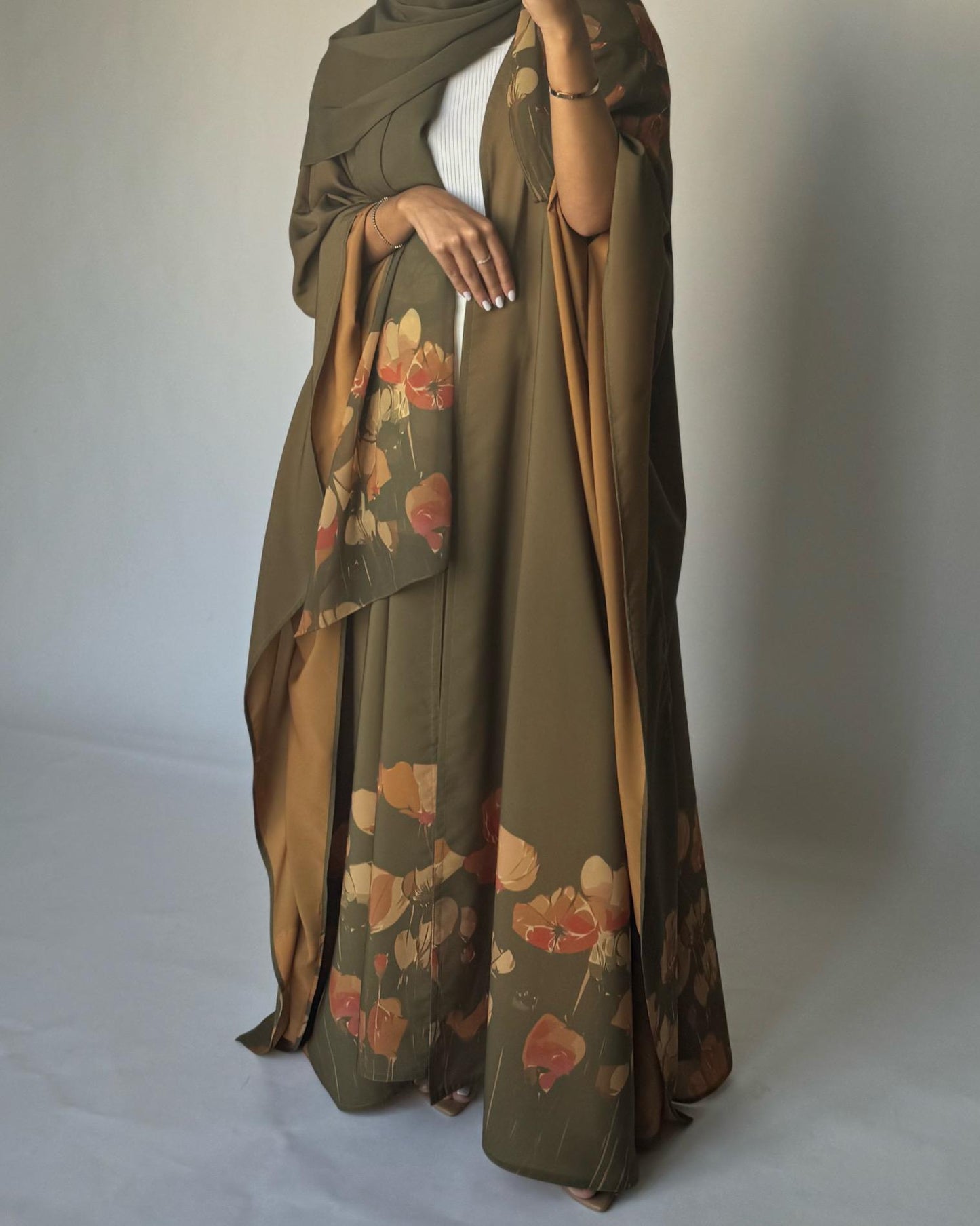 A274 - Green & Mustard Flower Abaya