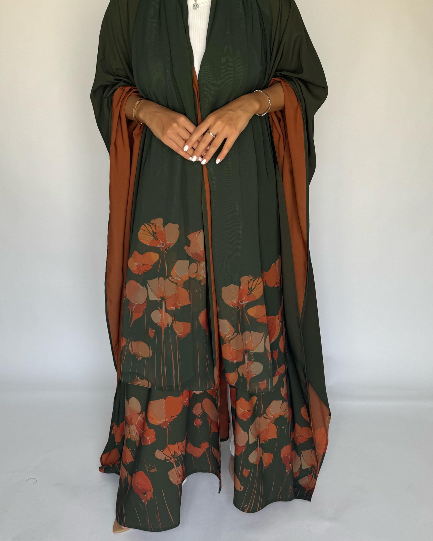 A270 -  Green & Orange Flower Abaya